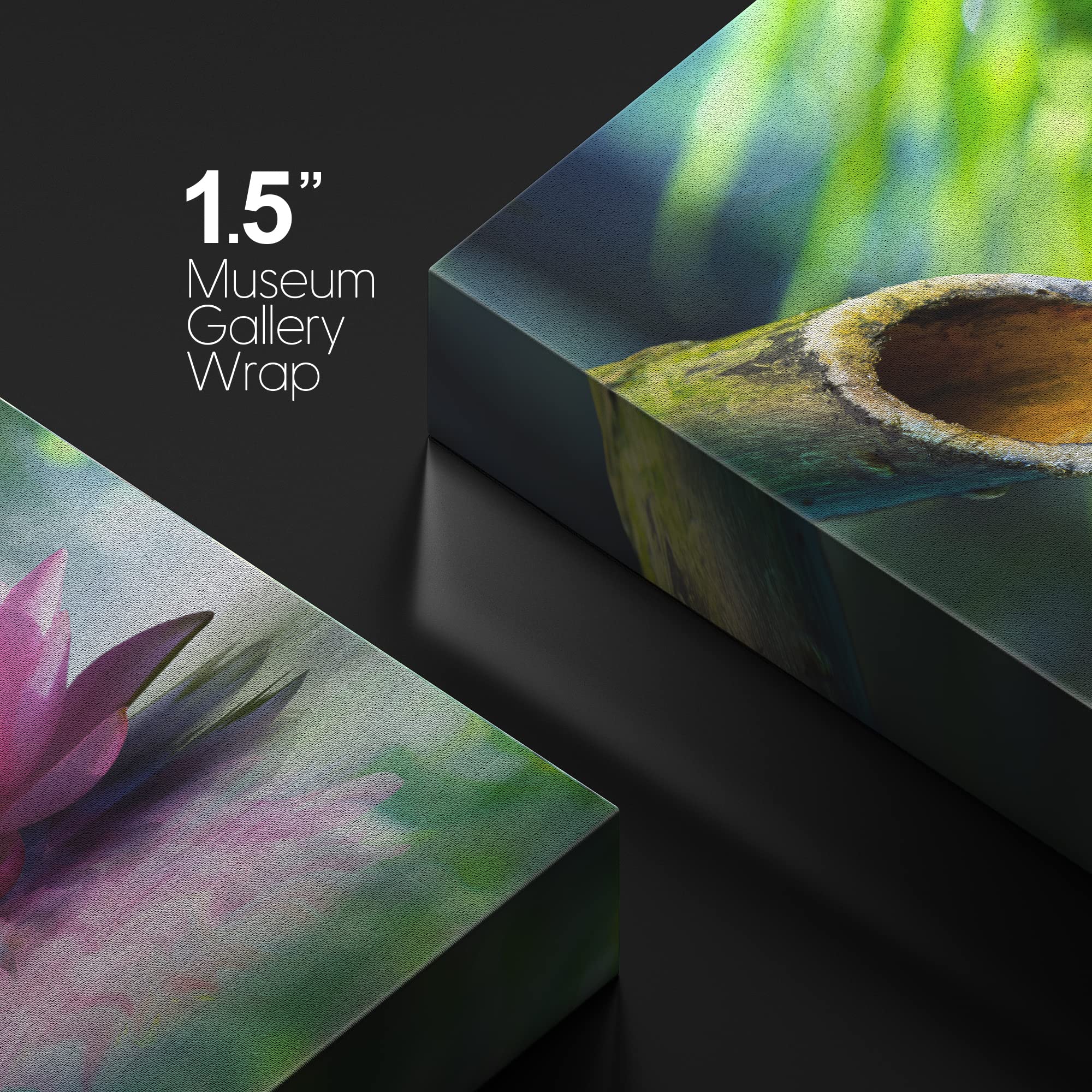 Wall26 Canvas Print Wall Art Zen Garden With Bamboo And Pink Water Lily Floral Nature Digital Art Modern Art Rustic Scenic Relax