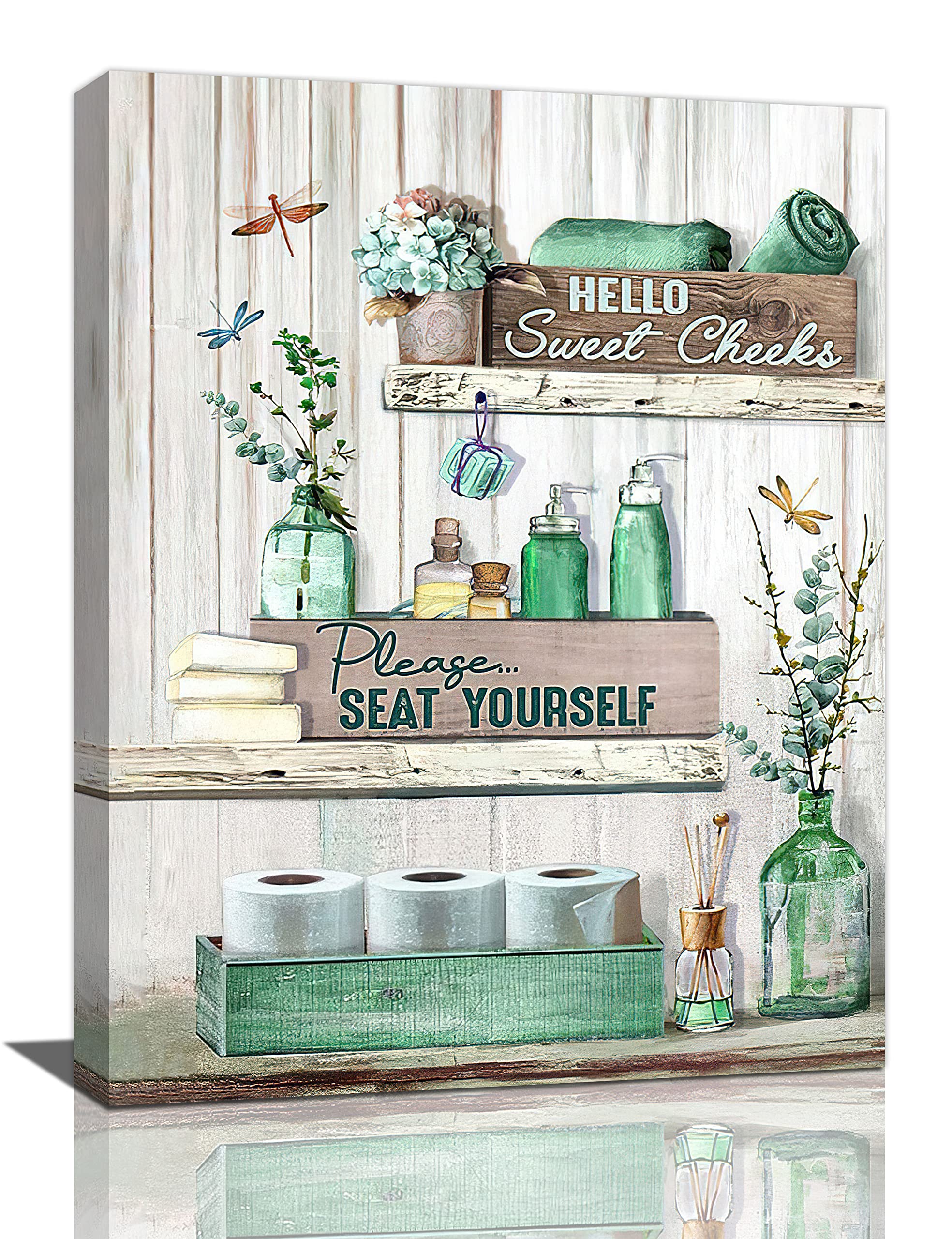 Bathroom Decor Wall Art, Bathroom Rules Wall Decor, Dragonfly Wall Art Teal Rustic Farmhouse Bathroom Canvas Prints Signs Wood B