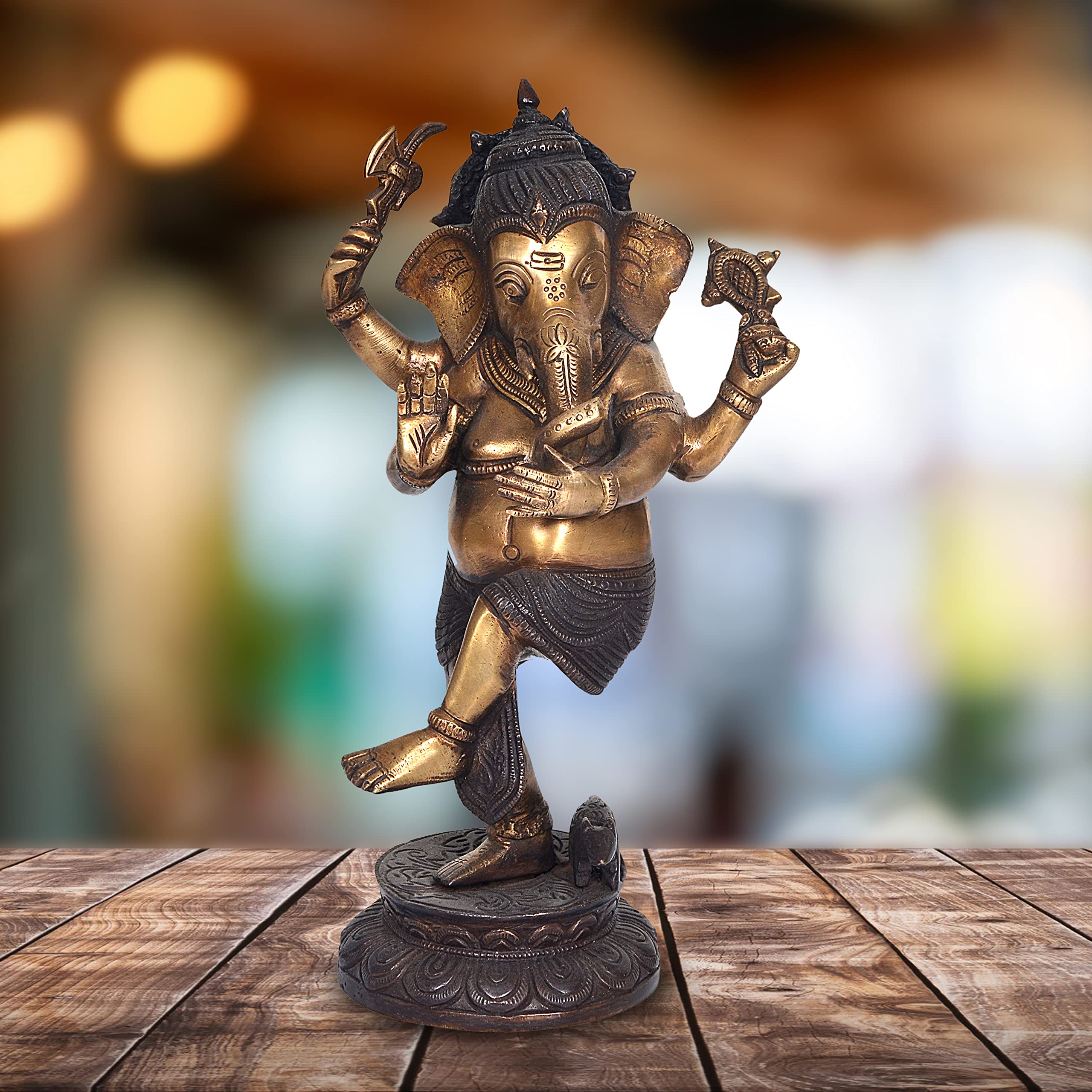 Aona Brass Dancing Ganesha Idol Figurine Ganesha Sculpture Showpiece Decorative, Item Height 12 Inch