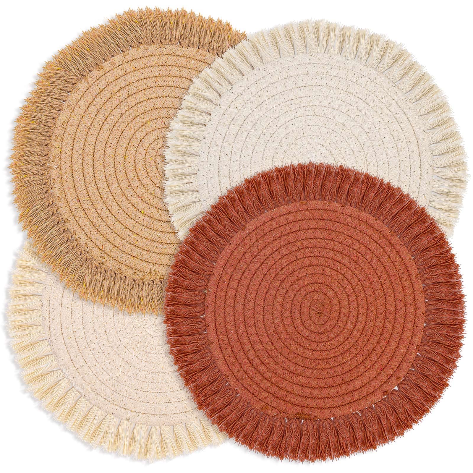 13 Inch Round Cotton Placemat Set Of 4 Boho Placemats Table Mats Woven Washable Table Placemats For Fall Kitchen Dining Home Far