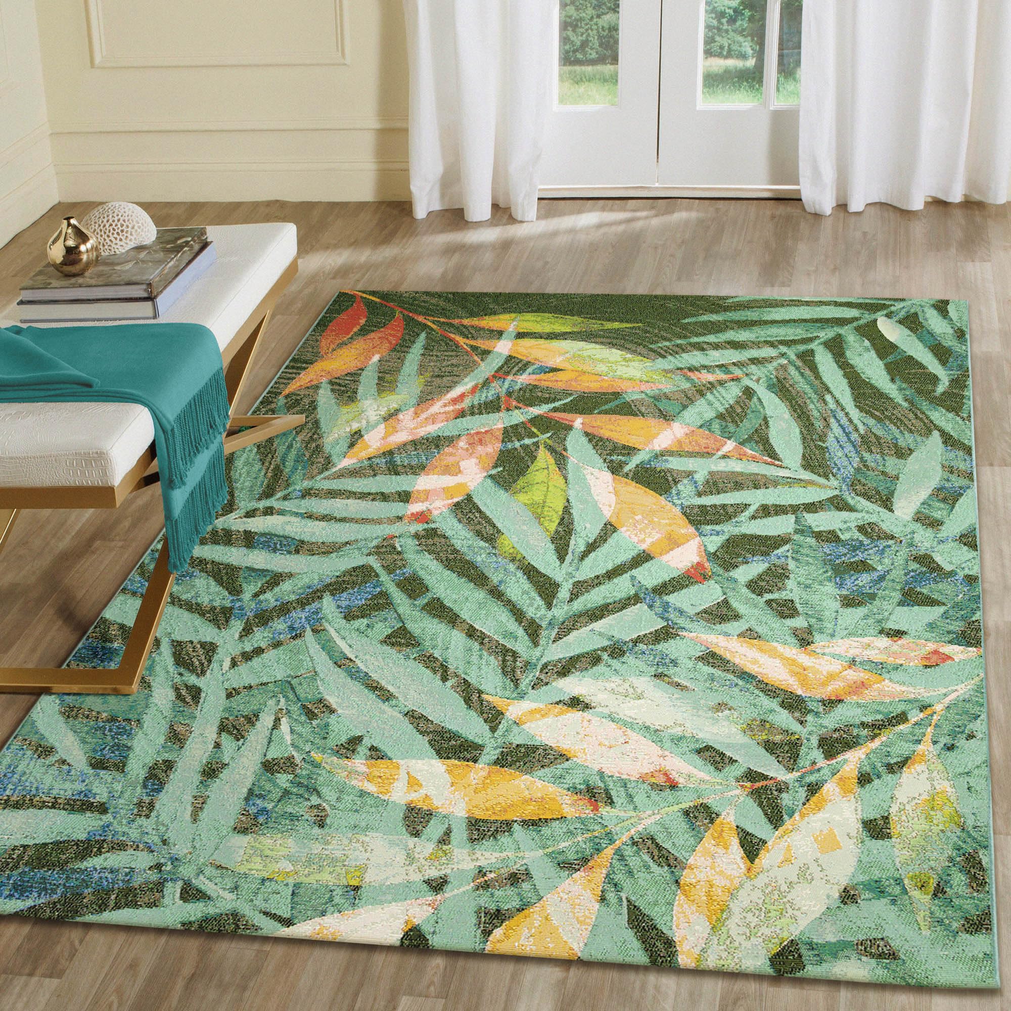 Liora Manne Marina Indoor/Outdoor Power Loomed Synthetic Blend Low Profile Area Rug - Contemporary Graphic Botanical Floral Colo