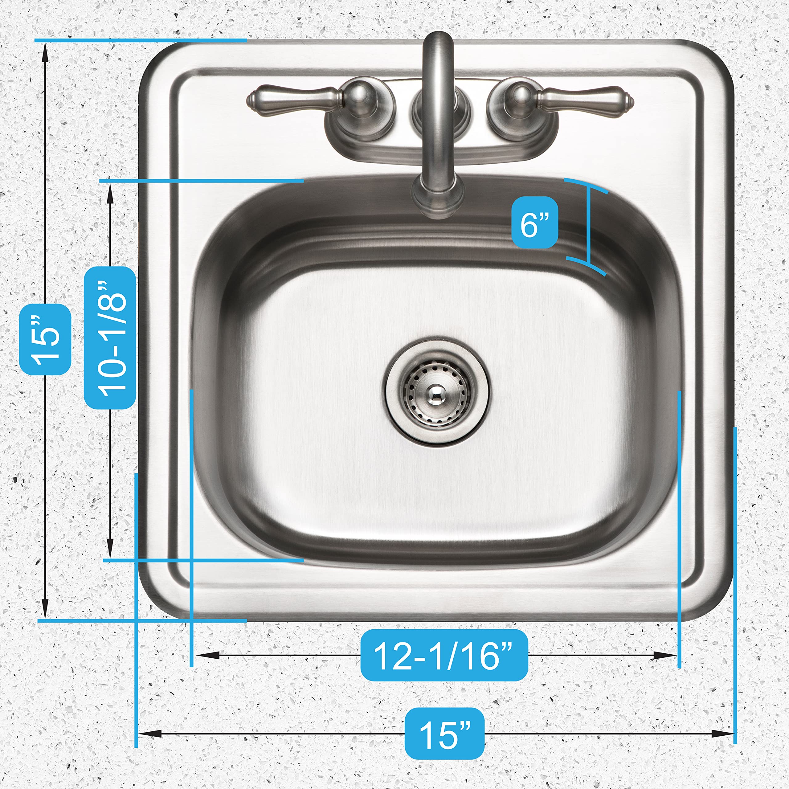 Houzer Hospitality 15 Inch Stainless Steel 6 Inch Deep Topmount 2-Hole Bar Sink - 1515-6Bs-1