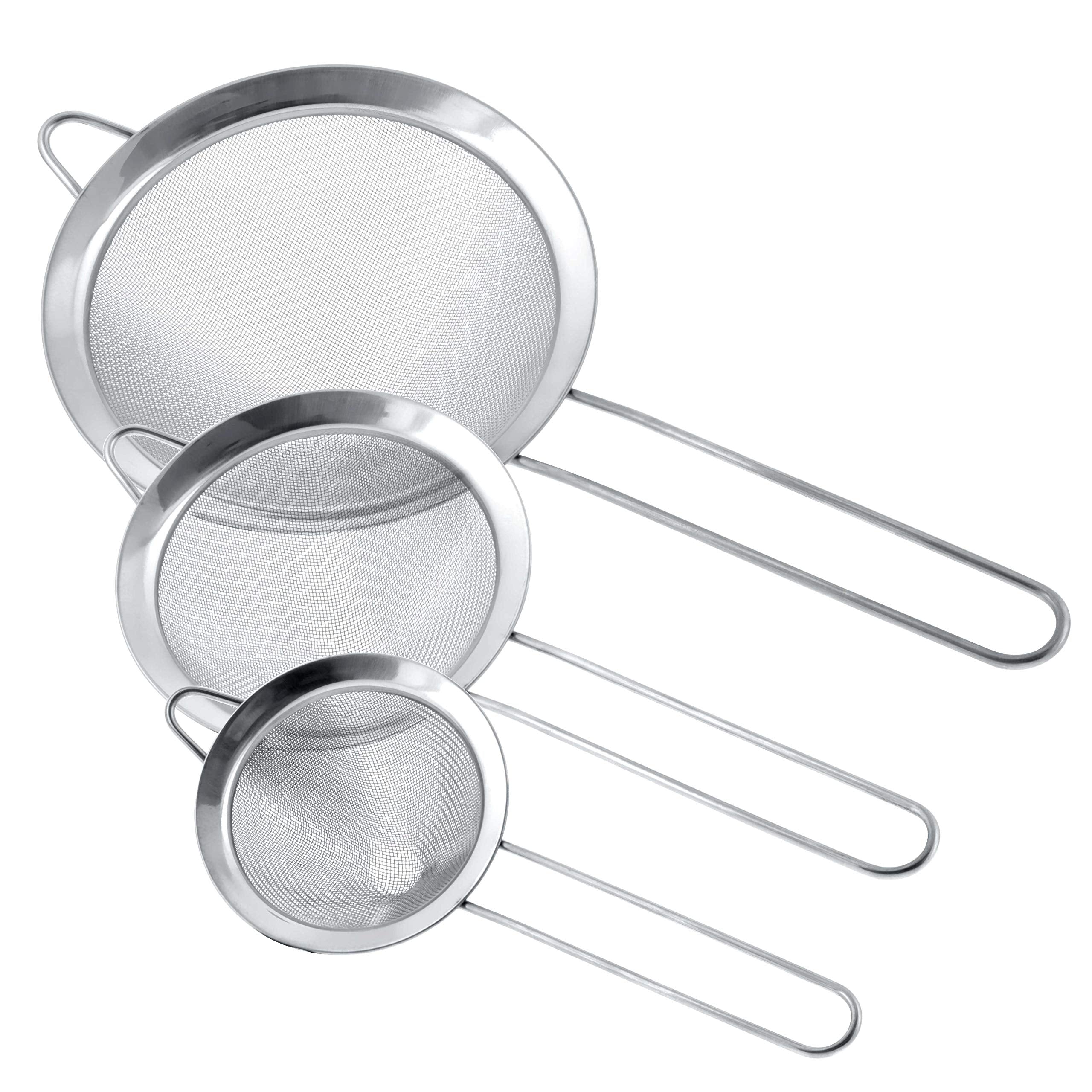 U.S. Kitchen Supply - Set Of 3 Premium Quality Extra Fine Twill Mesh Stainless Steel Conical Strainers - 3'', 4'' And 5.5'' Size