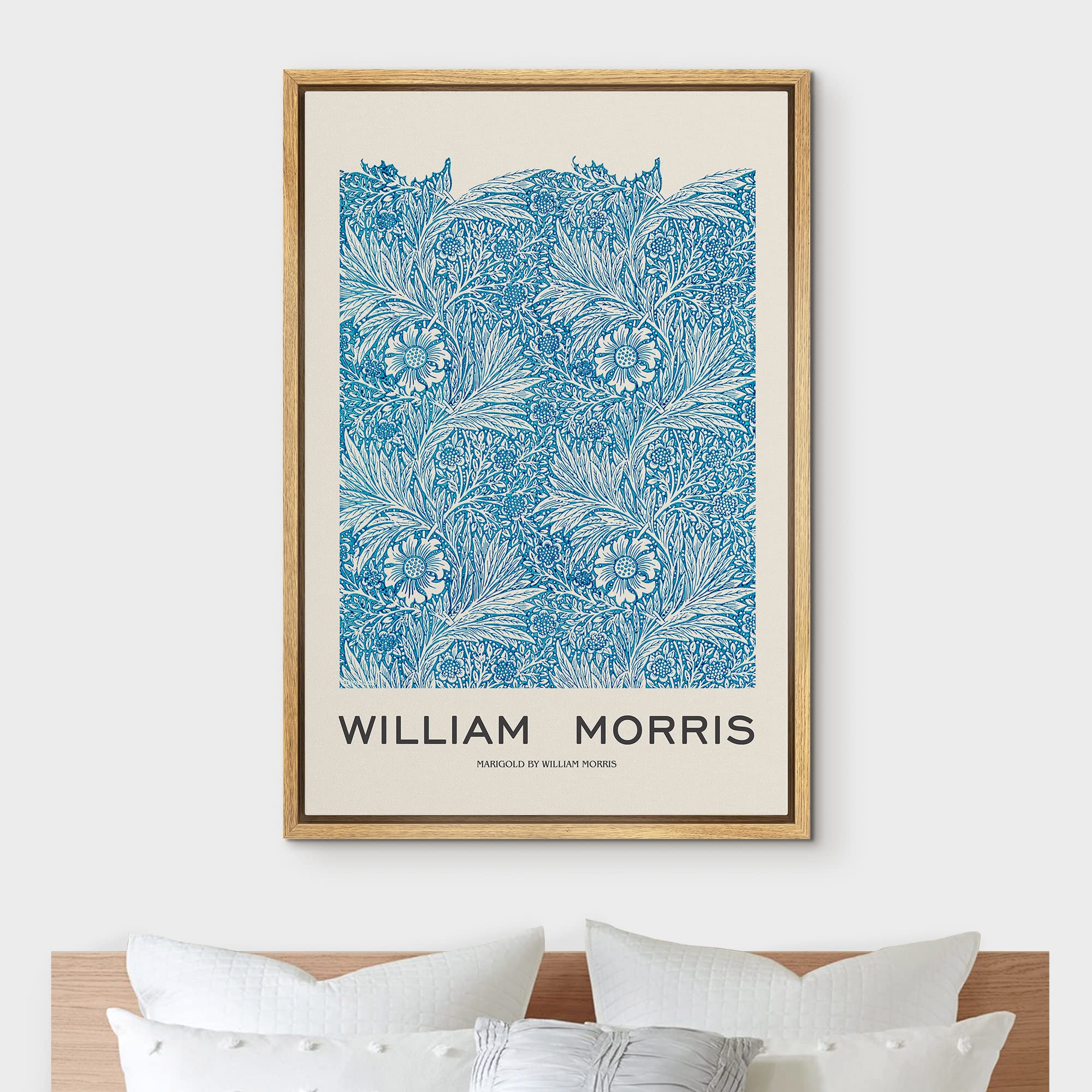 Idea4Wall Framed Canvas Print Wall Art Blue Marigold Flowers By William Morris Historic Cultural Illustrations Fine Art Traditio
