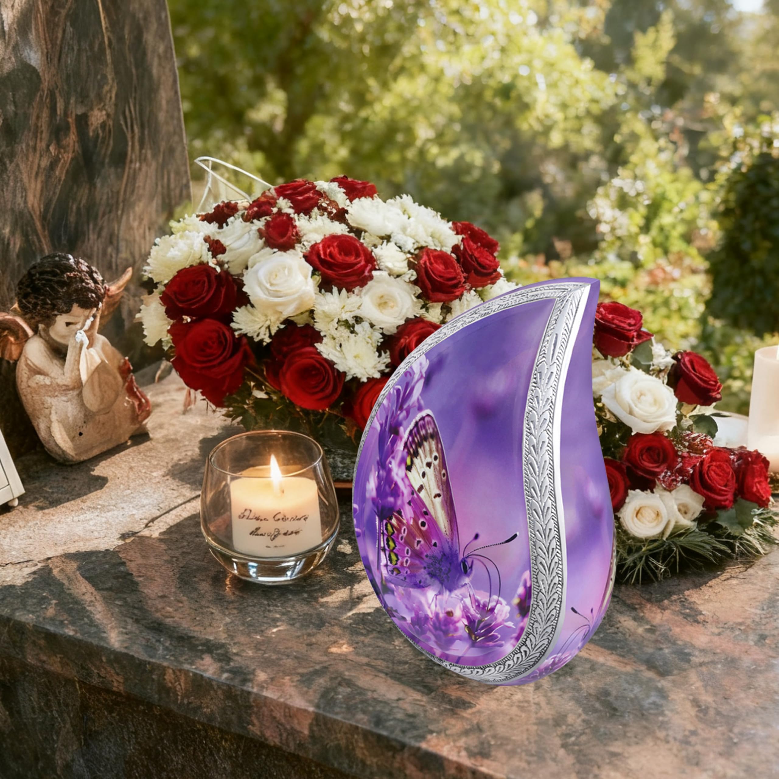 NANIURN Small Urns for Human Ashes Keepsake, Cremation Urn for Ashes for Women & Men, Purple Butterfly and Lavender, Mini Teardr