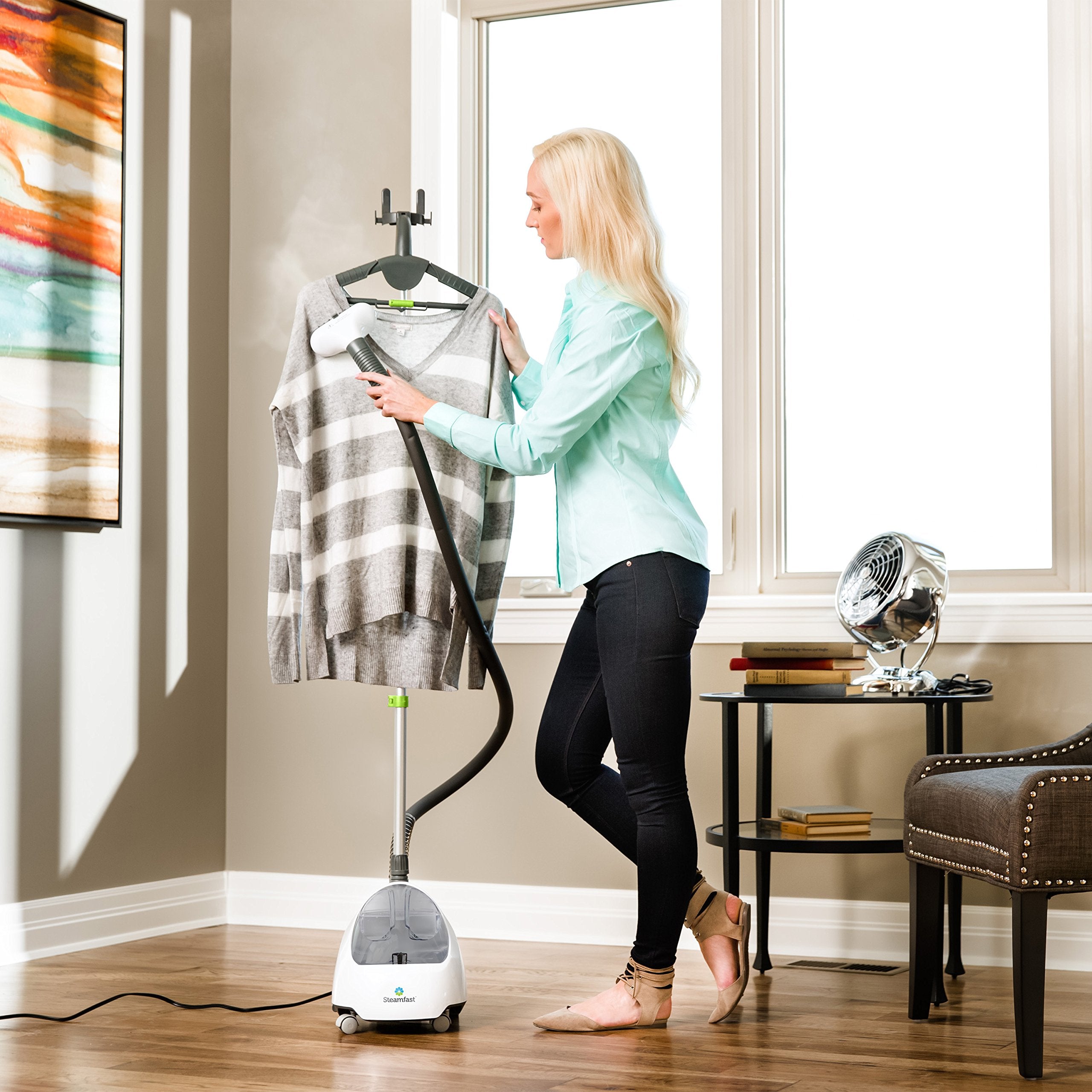 Steamfast SF-520 Full Size Fabric Steamer with Insulated Hose  Clothes Hanger  and Fabric Brush   White