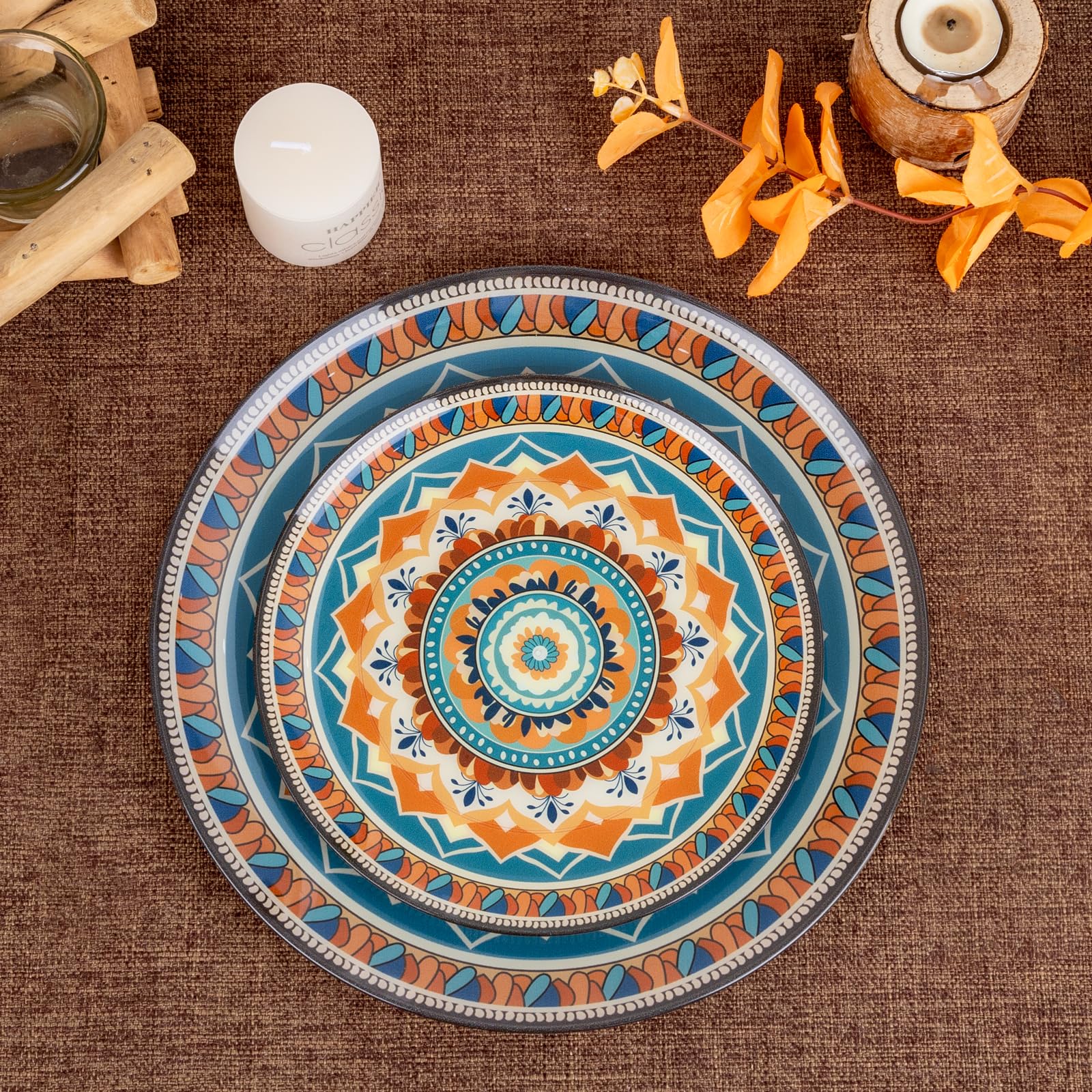 Joyido 60PCS Thanksgiving Plastic Plates - Heavy Duty Fall Plastic Plate - Fancy Pumpkin Disposable Plates Include 30 Dinner & 3