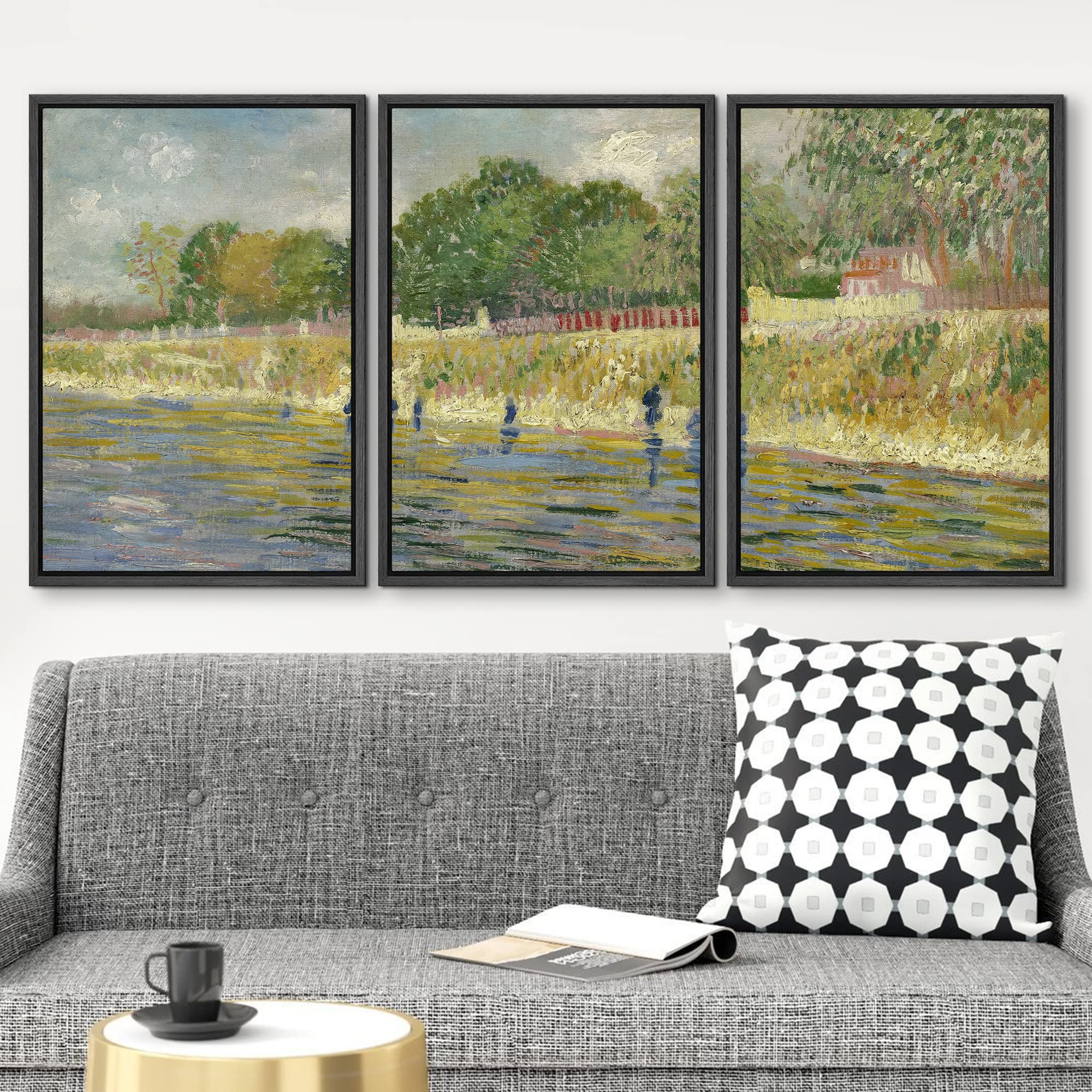 Wall26 Framed Canvas Print Wall Art Set The Banks Of The Seine River Vincent Van Gogh Classical Illustrations Fine Art Decorativ