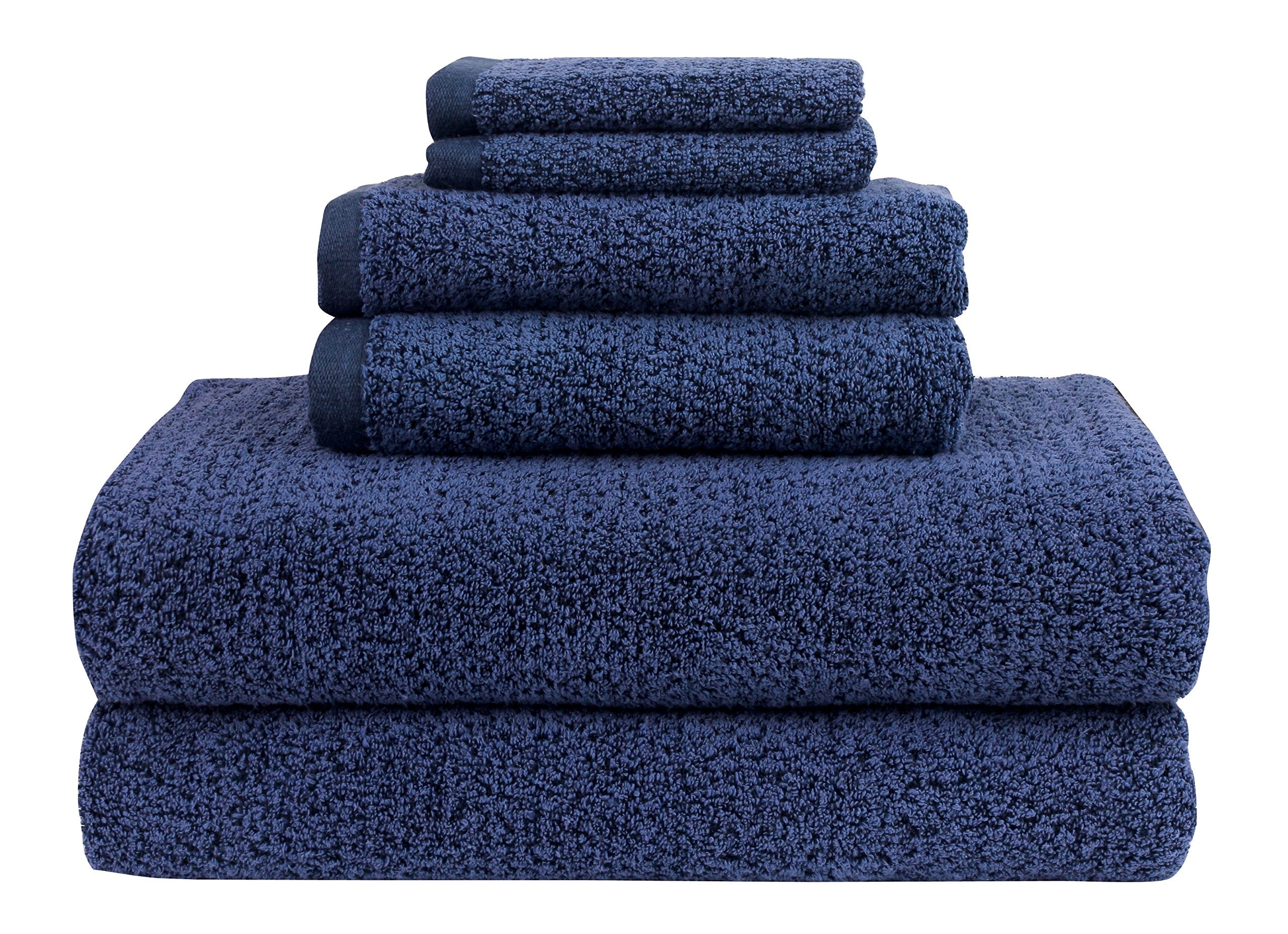 Everplush Diamond Jacquard 6 Pieces Bath Sheet Set, Navy Blue
