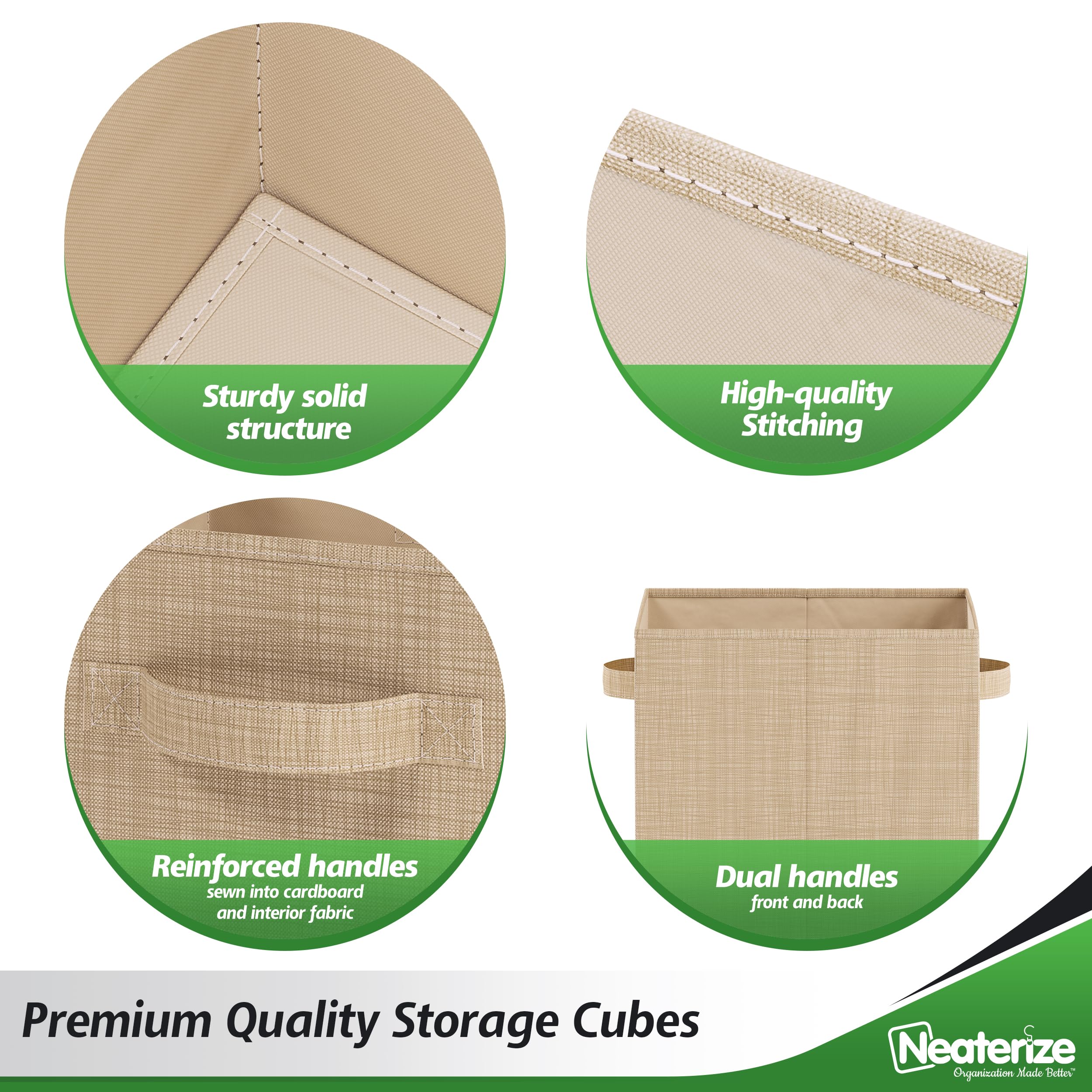 Fabric Storage Cubes For Cube Organizer - 6 Pack Heavy Duty Textured Beige Storage Bins - 13 Inch Cube Storage Bin, Use As A Clo