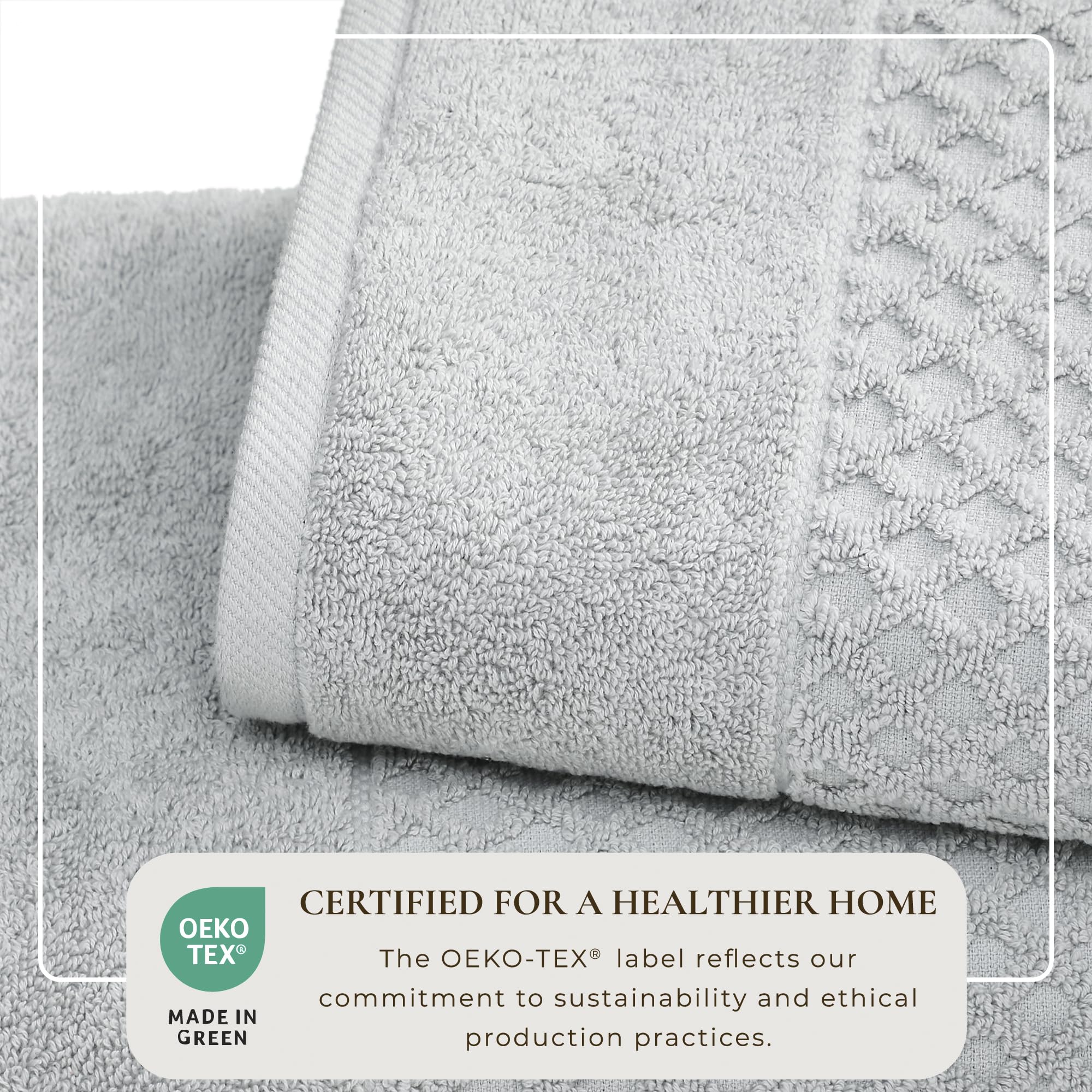 Great Bay Home Towel  100% Cotton Bath Towel and Washcloth Sets | 2 Bath Towels  2 Hand Towels  and 2 Washcloths | Quick Dry Bath Towels | Grayson Collection  6 Piece Set  Diamond - Light Grey