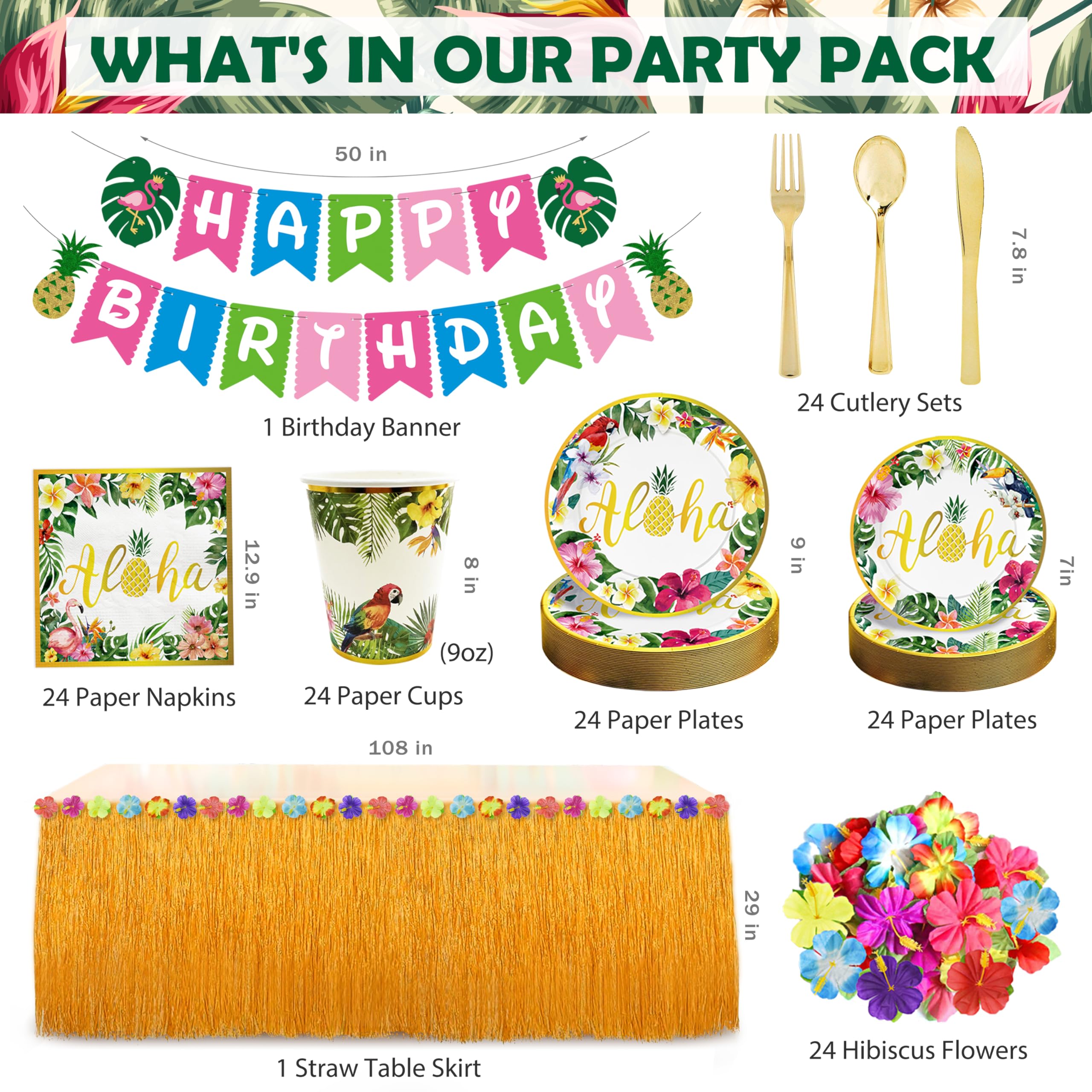 Luau Birthday Party Decorations 321Pcs Hawaiian Tropical Aloha Party Supplies For Summer Beach Holiday Disposable Dinnerware Set