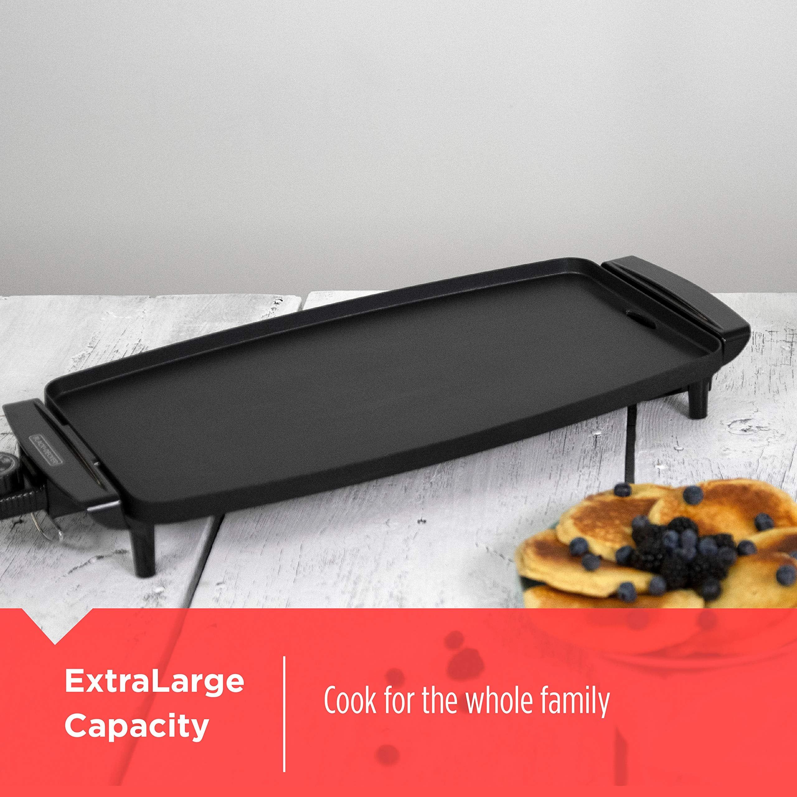 Black+Decker Electric Griddle With Removable Temperature Probe, Indoor Grill, Pancake Griddle, Black, Gd1810Bc