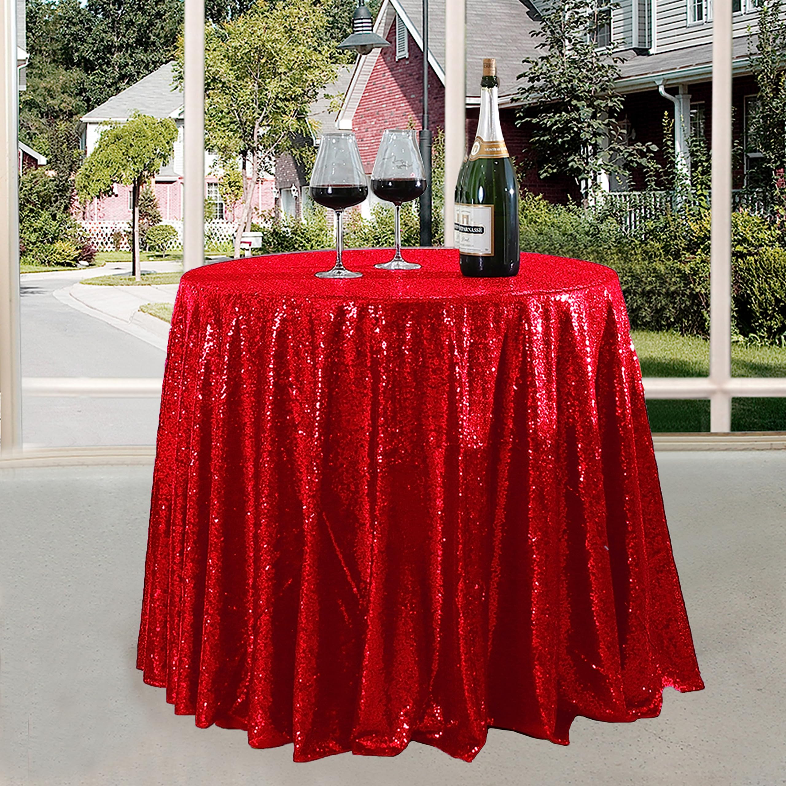 Fyledaee Red Round Sequin Table Cloths For Parties,48 Inch Glitter Table Cover Fitted Small Cute Sweet Dessert Tables For Weddin
