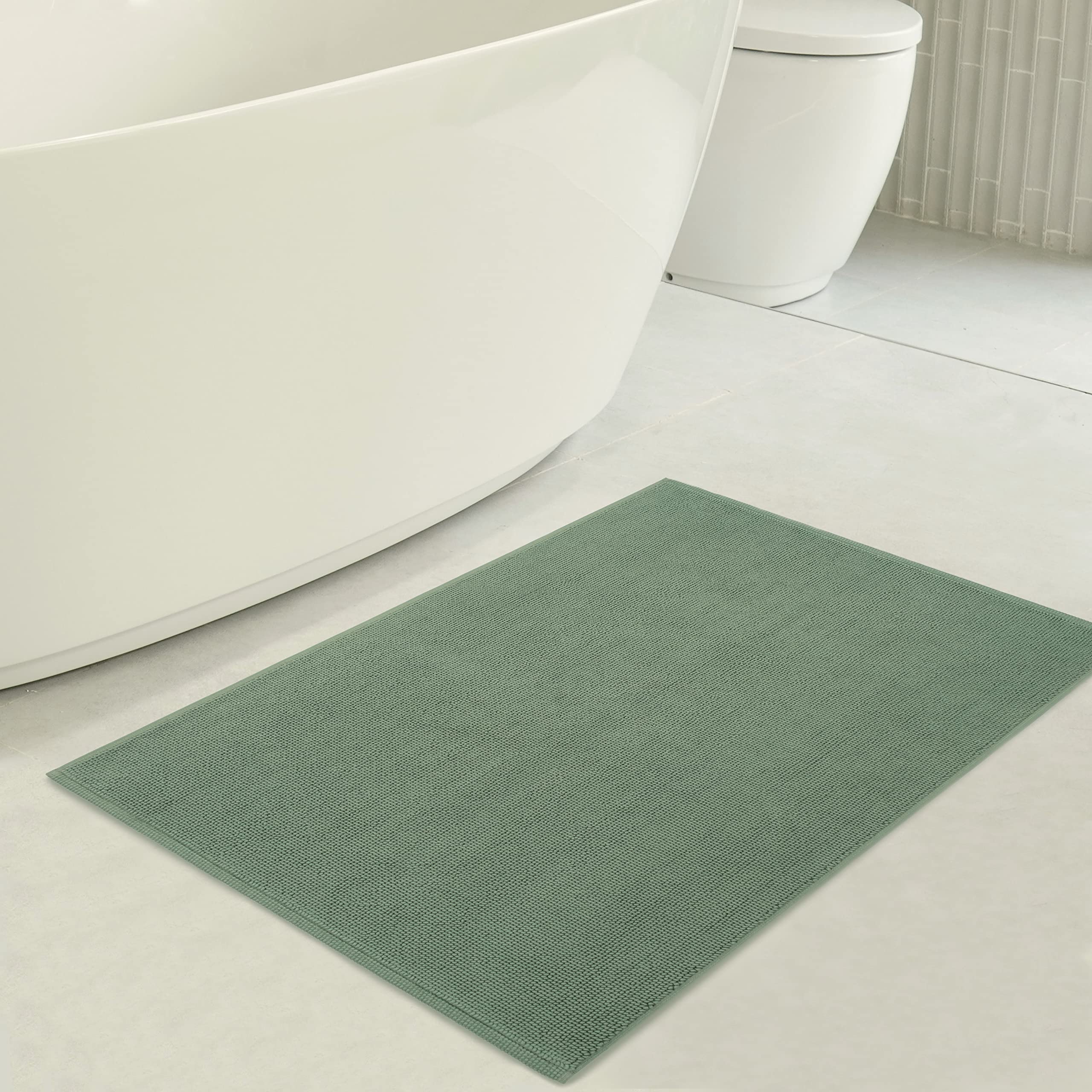 American Soft Linen Bath Rug, 20 In 34 In 100% Cotton Bath Mats Rugs For Bathroom, Non Slip Washable Shaggy Form Area Rugs, Sage