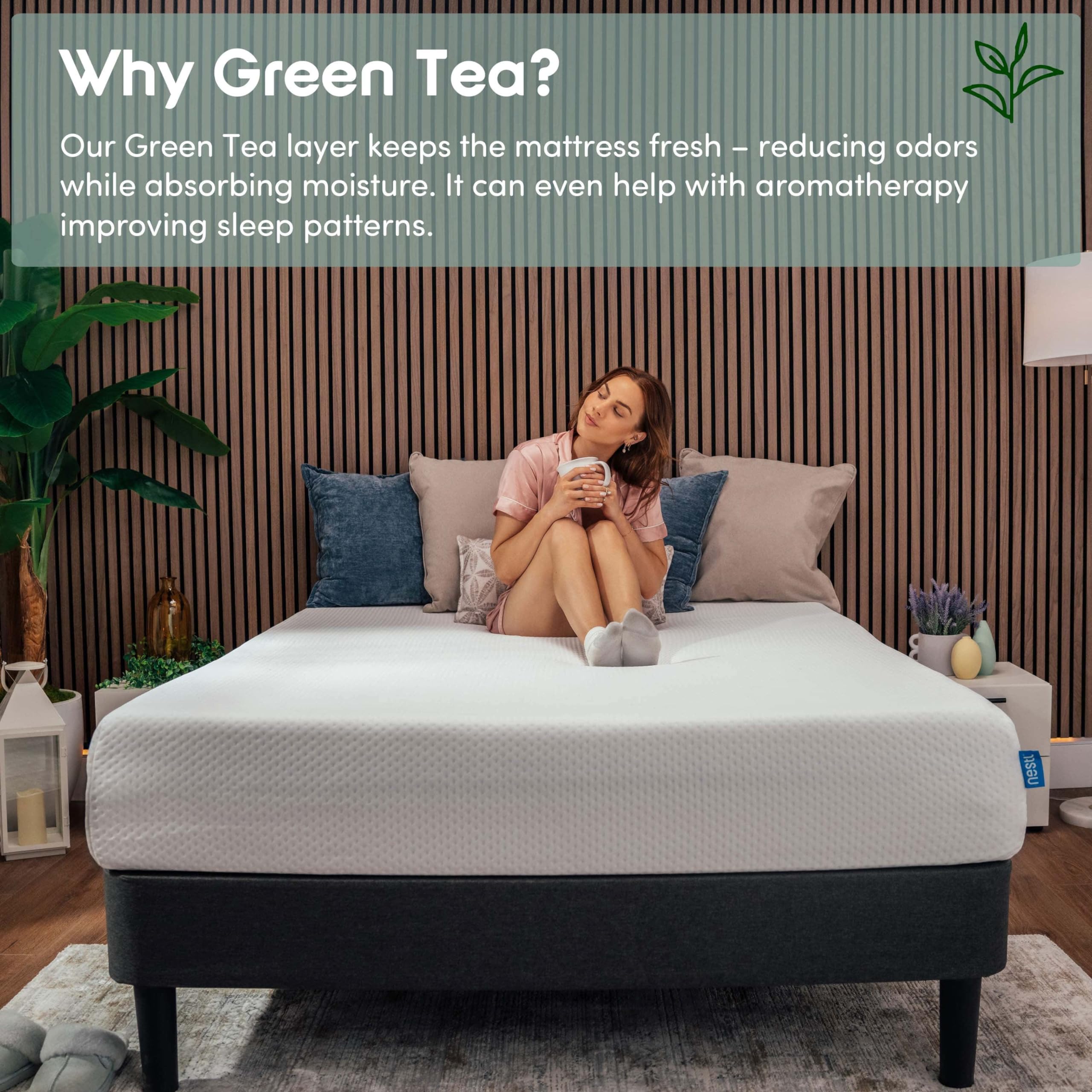 Nestl Green Tea King Size Mattress 12 Inch - Cooling Graphite Memory Foam King Mattress, Fiberglass Free King Mattress In A Box,