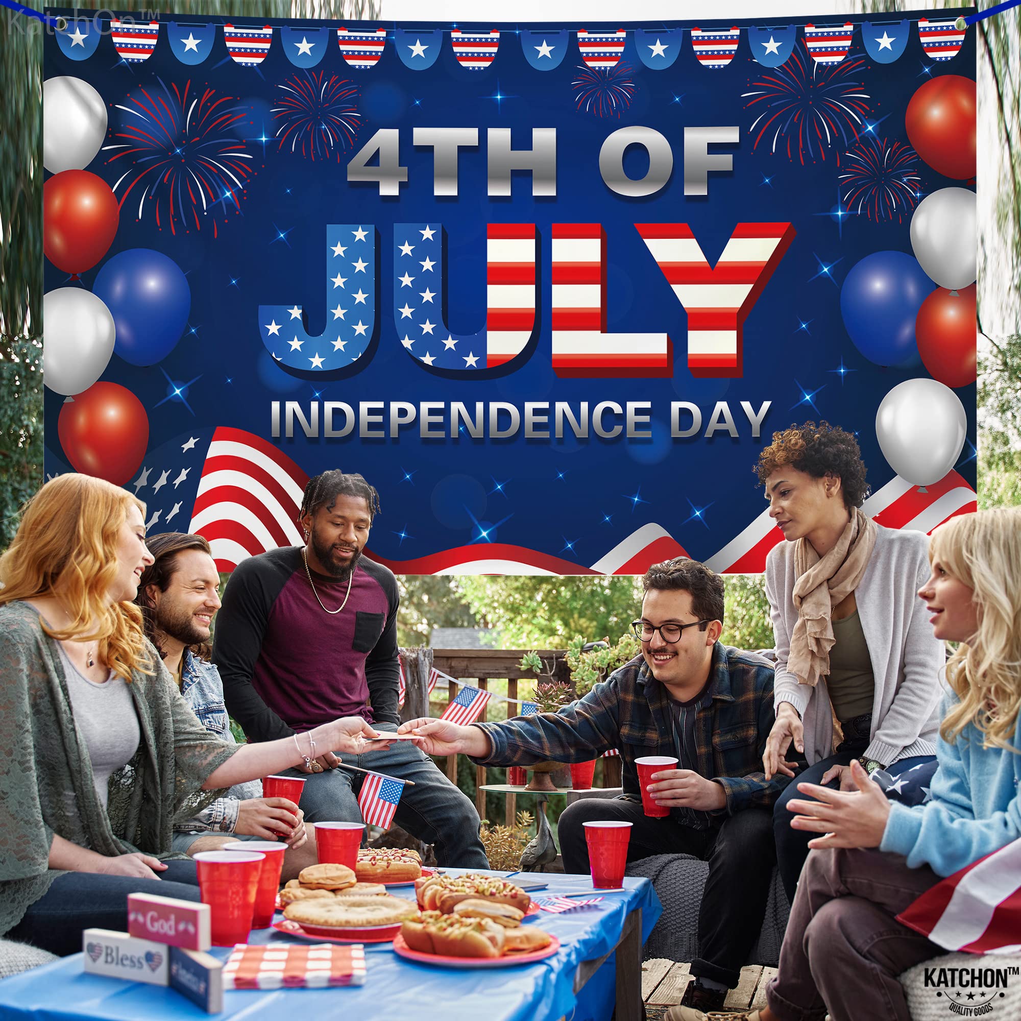 Katchon, Xtralarge 4Th Of July Banner - 72X44 Inch | 4Th Of July Backdrop For 4Th Of July Decorations | Independence Day Decorat