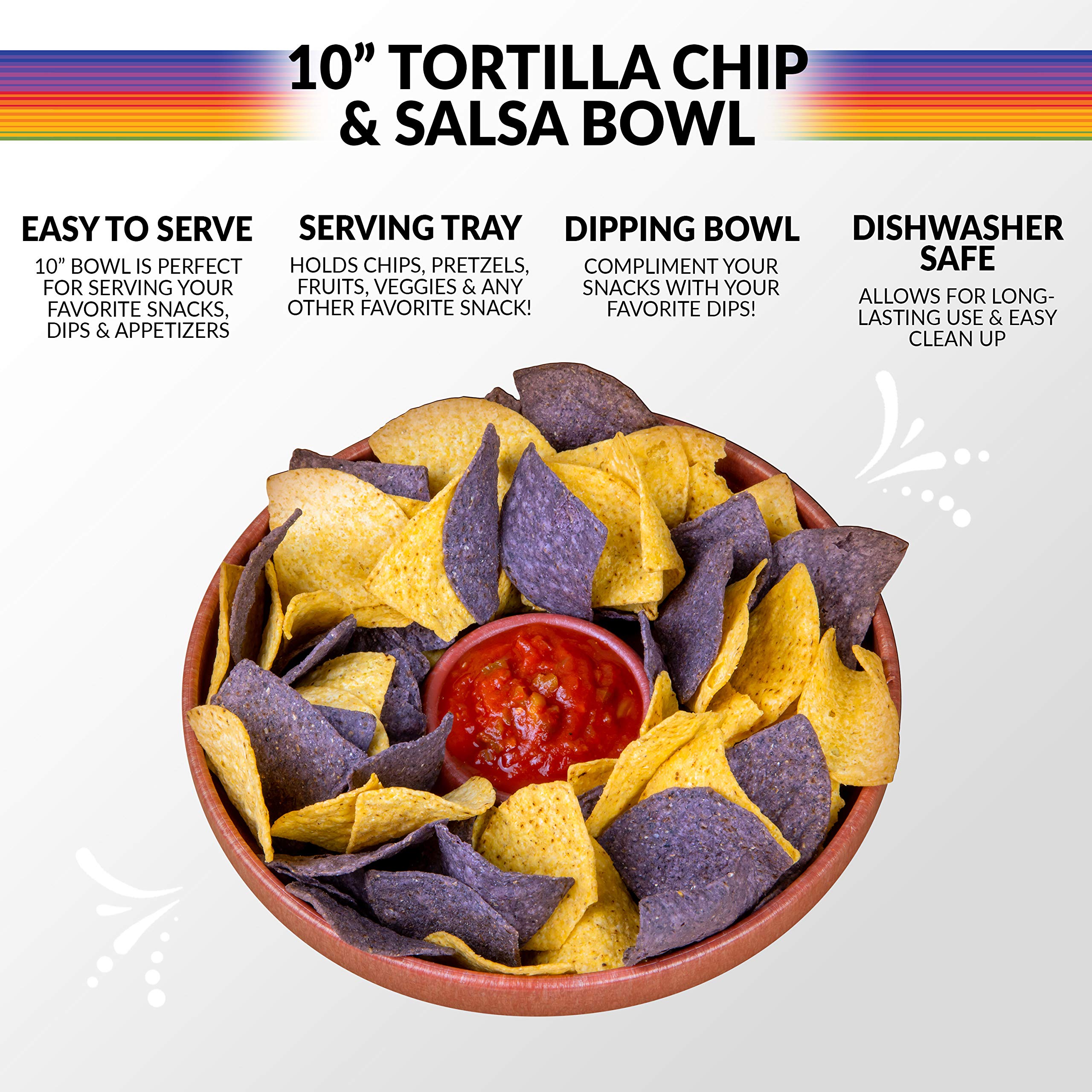 Nostalgia Taco Tuesday 10-Inch Tortilla Chip & Salsa Bowl, Perfect For Potato Chips, Pretzels, Veggies, Ranch, Guacamole, Dips,