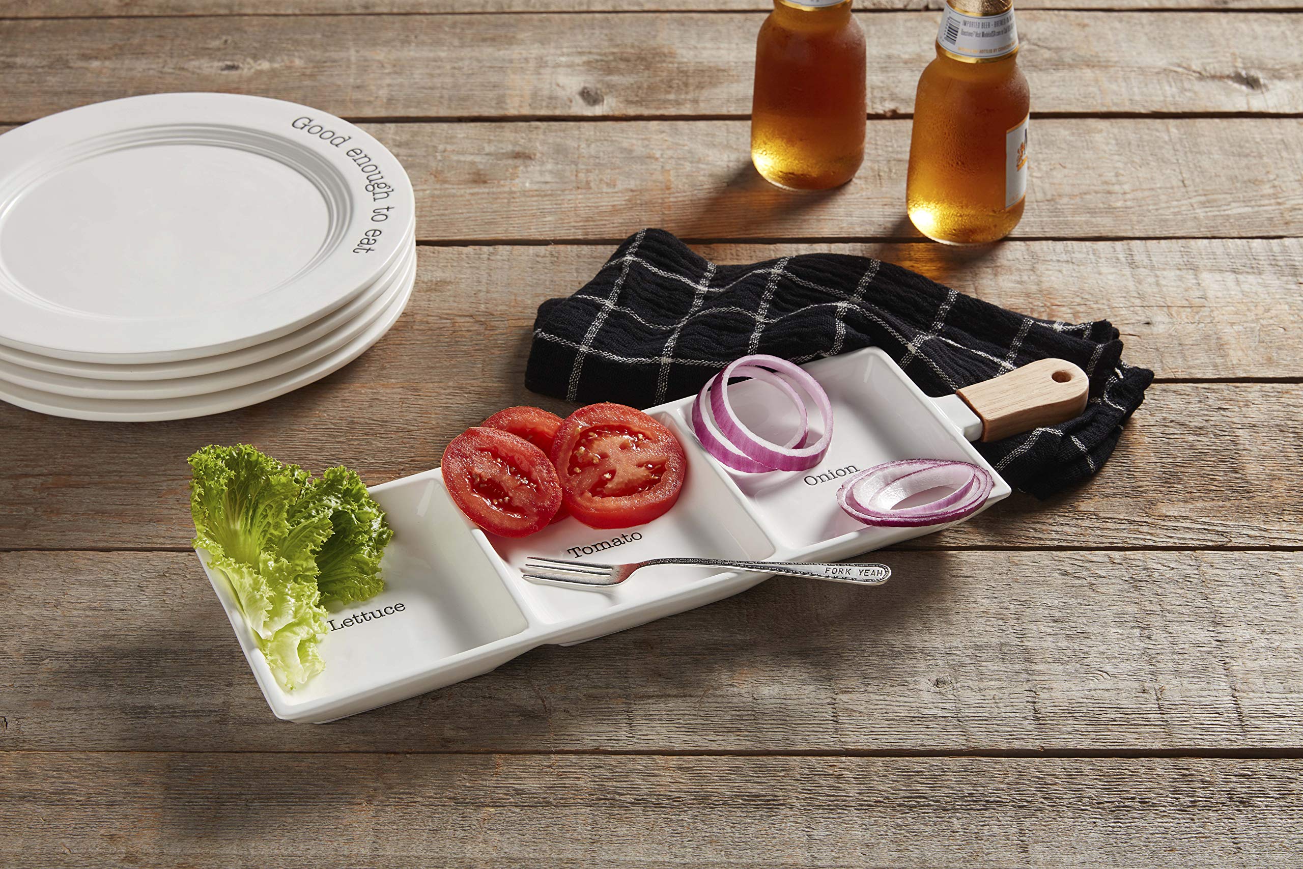 Mud Pie Garnish Bar Set, Tray 5 1/2'' X 15'' | Fork 7'', White