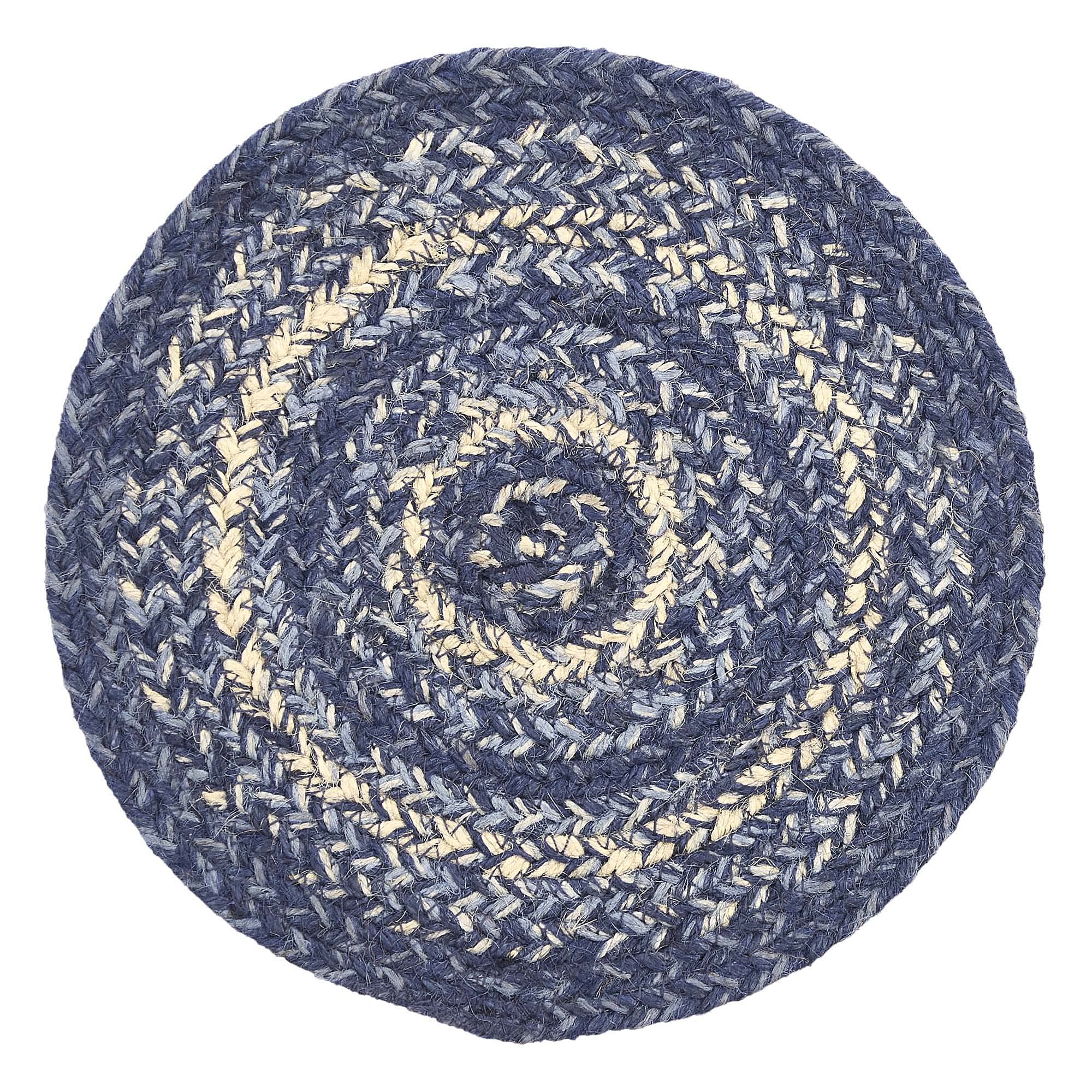 Vhc Brands Great Falls Blue Trivet Hot Pad For Pots Pans, Blue White, Jute Blend, Round Circle, 8 Inches