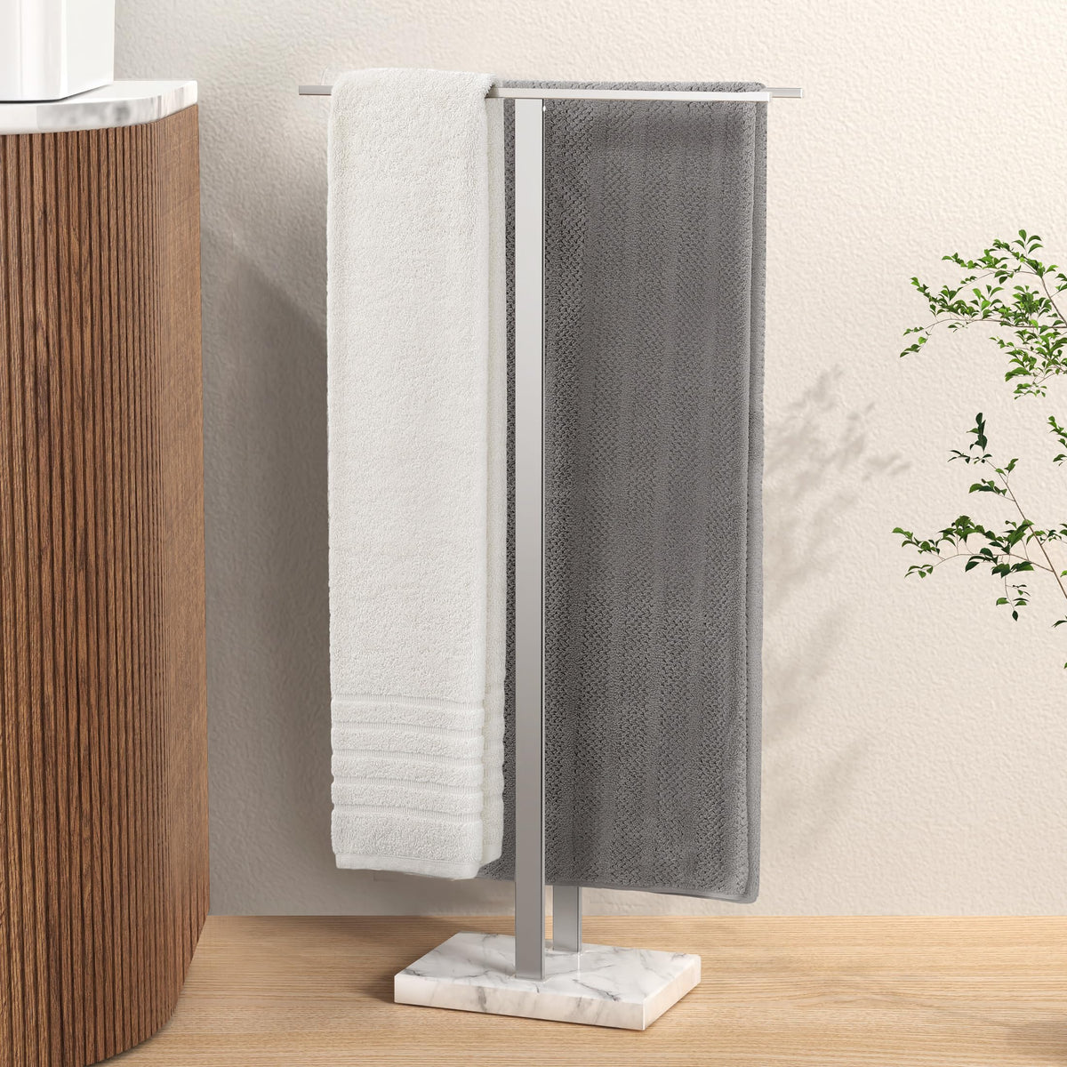 Kes Standing Towel Rack With Marble Base, 37'' H (Equal Height) Free Standing Towel Racks For Bathroom Floor, Fits Large Bath To