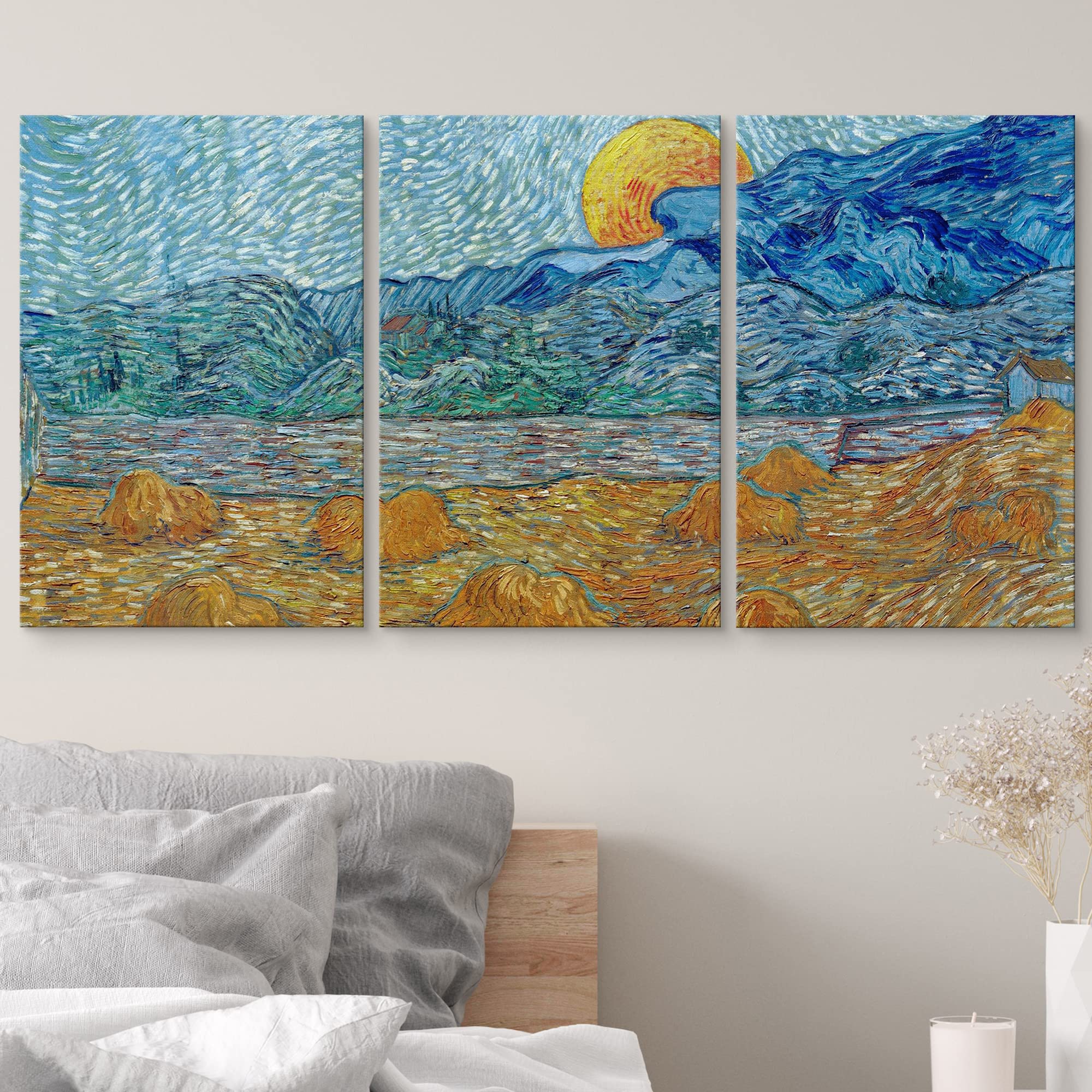 Wall26 Canvas Print Wall Art Set Evening Landscape With Rising Moon Vincent Van Gogh Classical Illustrations Fine Art Decorative