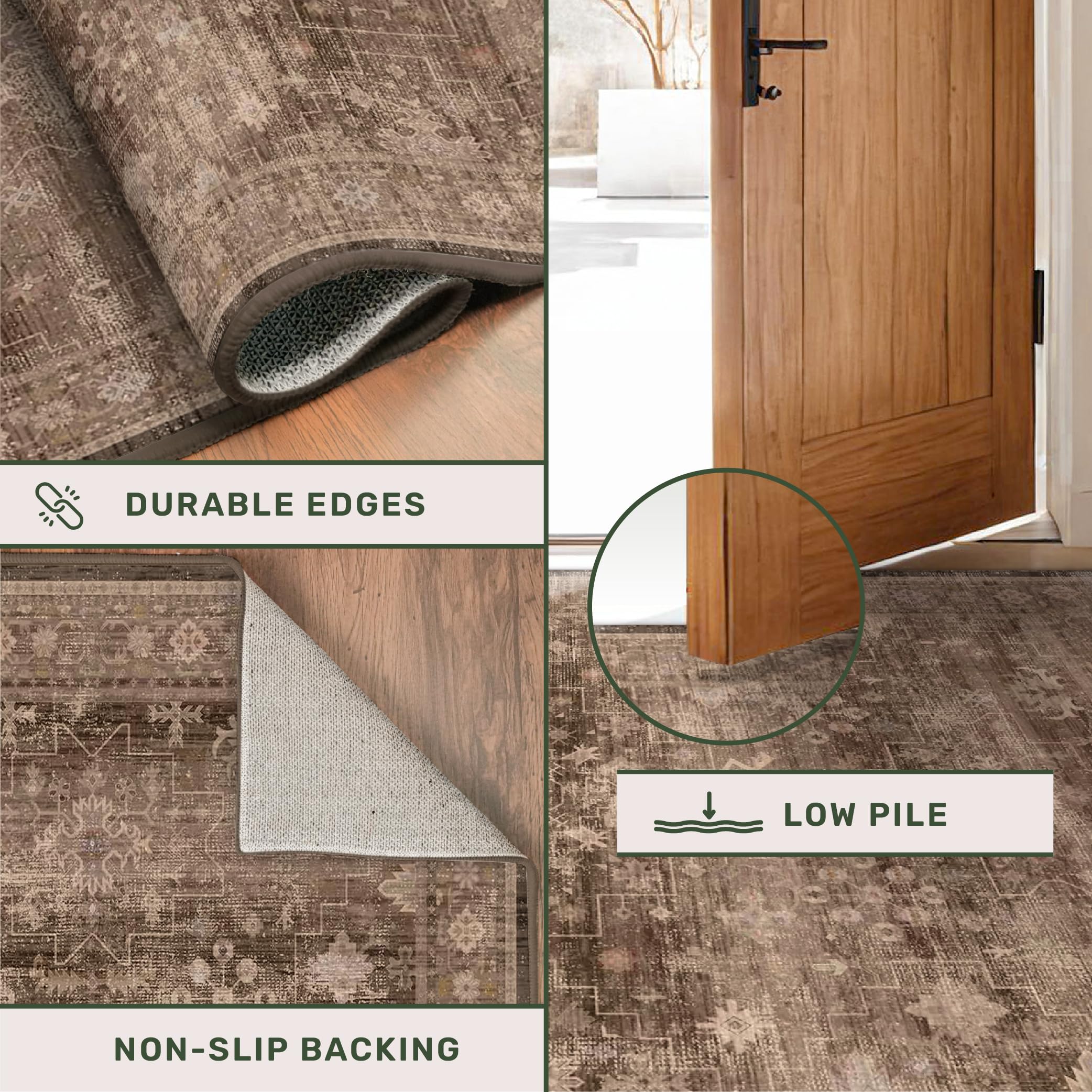 Hazo Haus Taupe Brown 5x8 Rug for Living Room - Vintage Traditional Dark Neutral Geometric, Washable Foldable Non-Slip Area Rugs