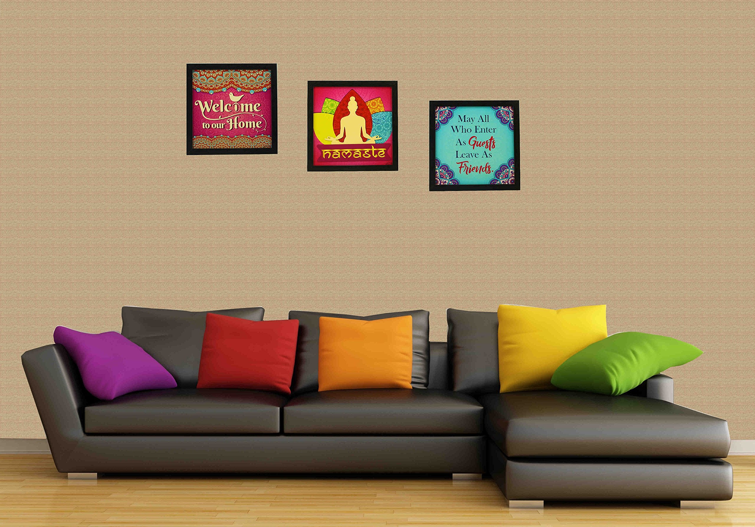 Indianara 3 Piece Set Of Framed Wall Hanging Welcome Home Decor Art (1193) Prints 8.7 Inch X 8.7 Inch Without Glass