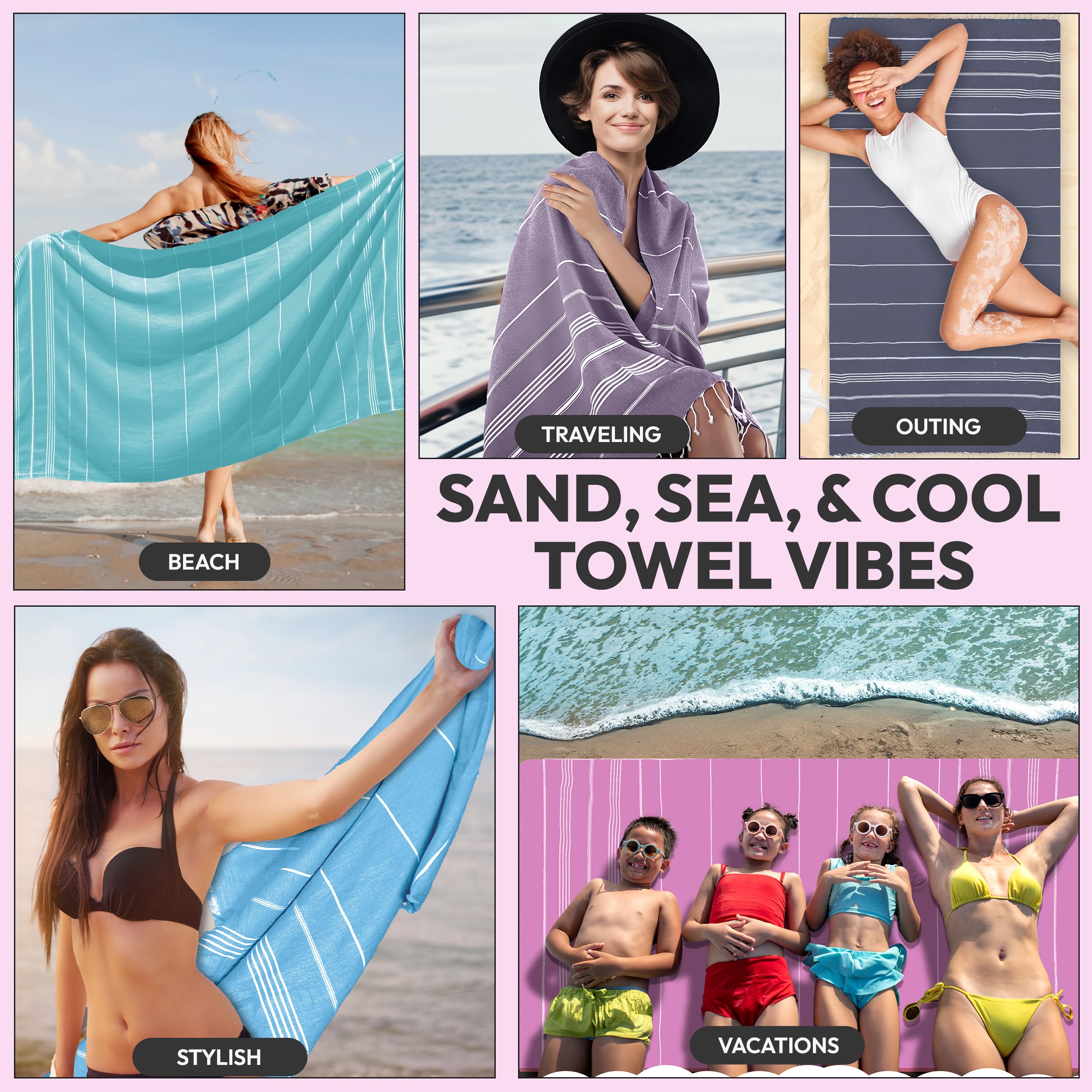 Lifensteo Turkish Beach Towel - 40X71 Inch Oversized Sand Resistant Prewashed Turkish Towel - 100% Turkish Cotton Quick Drying,