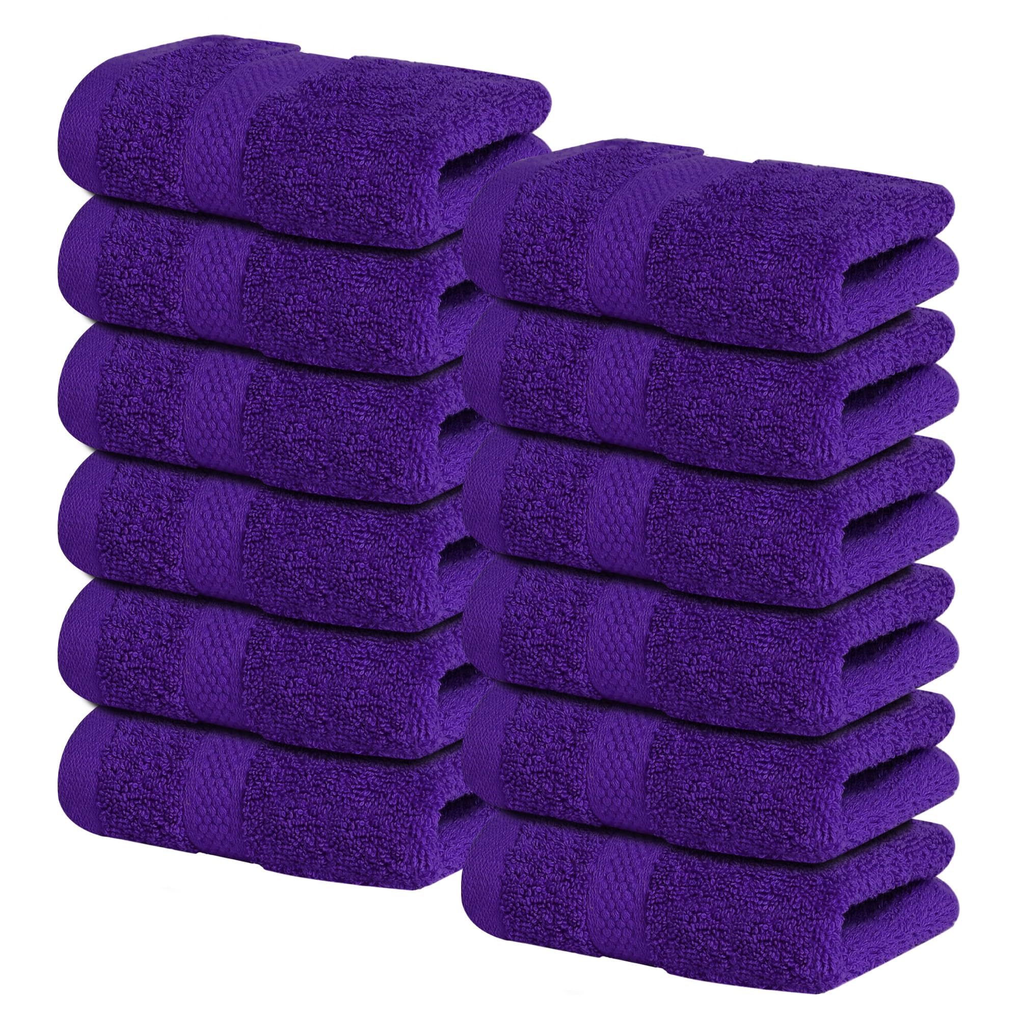 Infinitee Xclusives 12 Pack Premium Purple Wash Cloths And Face Towels, 13X13 100% Cotton, Soft And Absorbent Washcloths Set - P