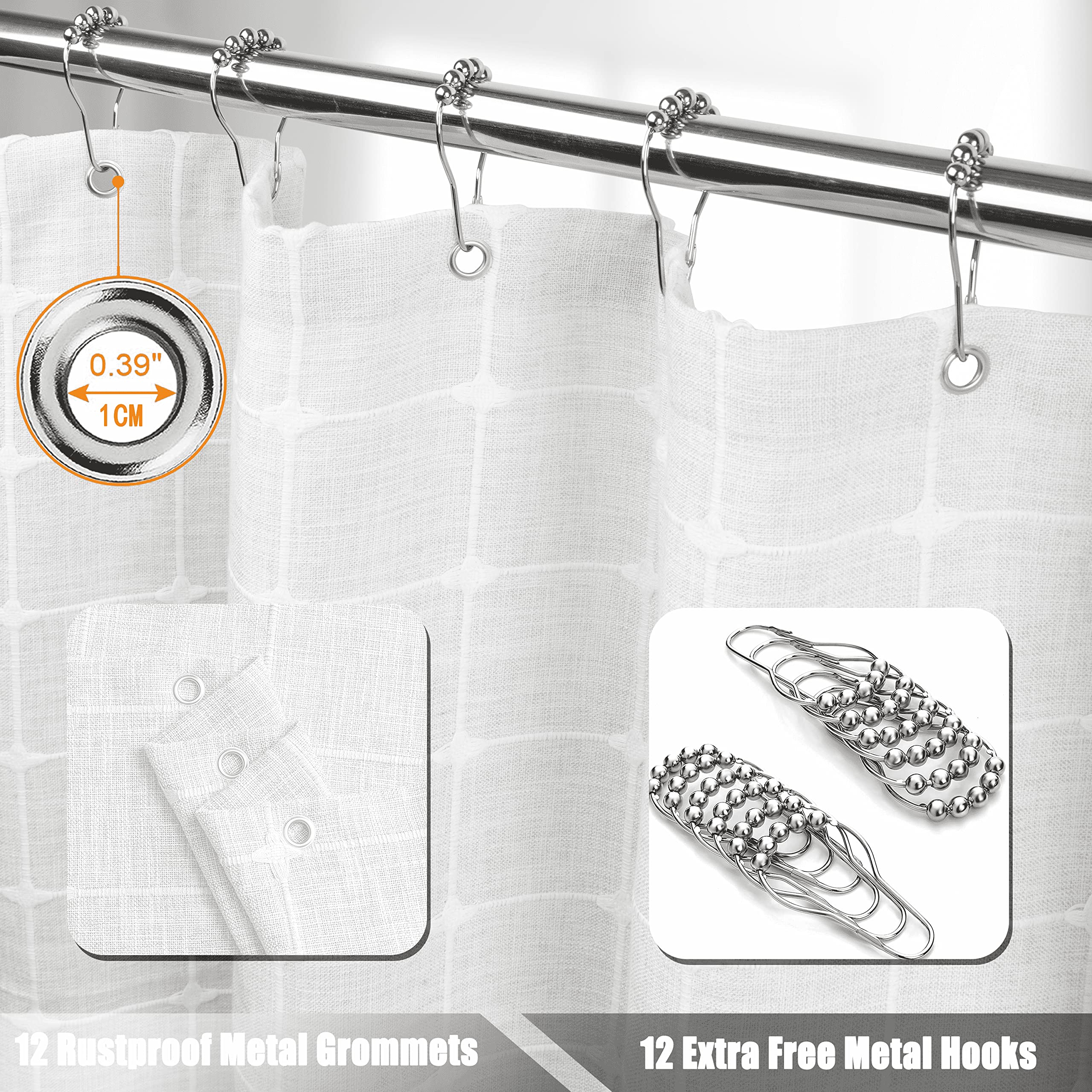 Waffle Weave Shower curtain with Stainless Steel Hooks - 230 gSM Heavy Duty Fabric Bath curtains  Hotel Luxury Quality  Water Resistant  Machine Washable  Weighted Hem  36 x 72 Inches (Orange)