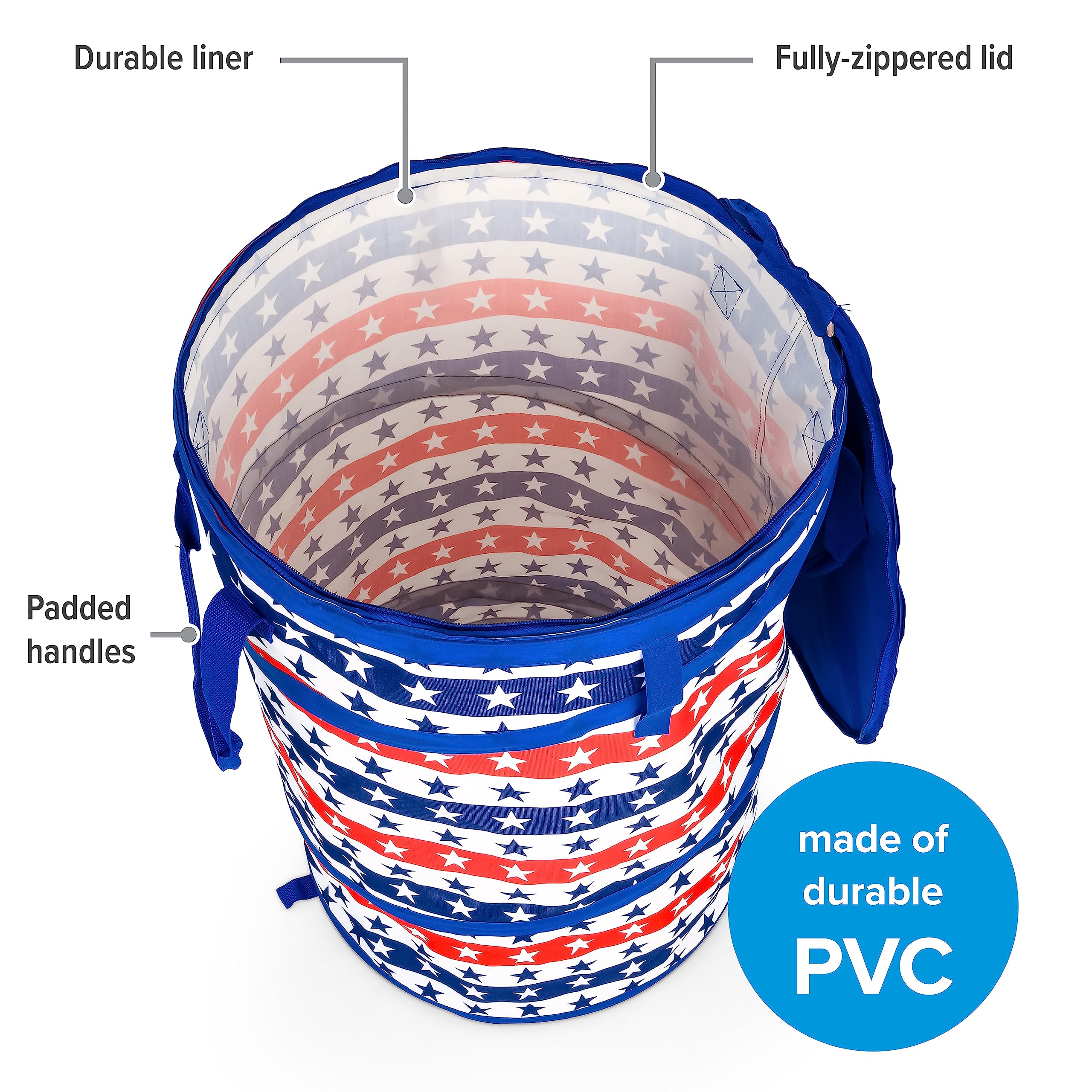 Camco Life Is Better At The Campsite Camper/Rv Pop-Up Utility Container | Features Red, White, And Blue Patriotic Theme & Holds