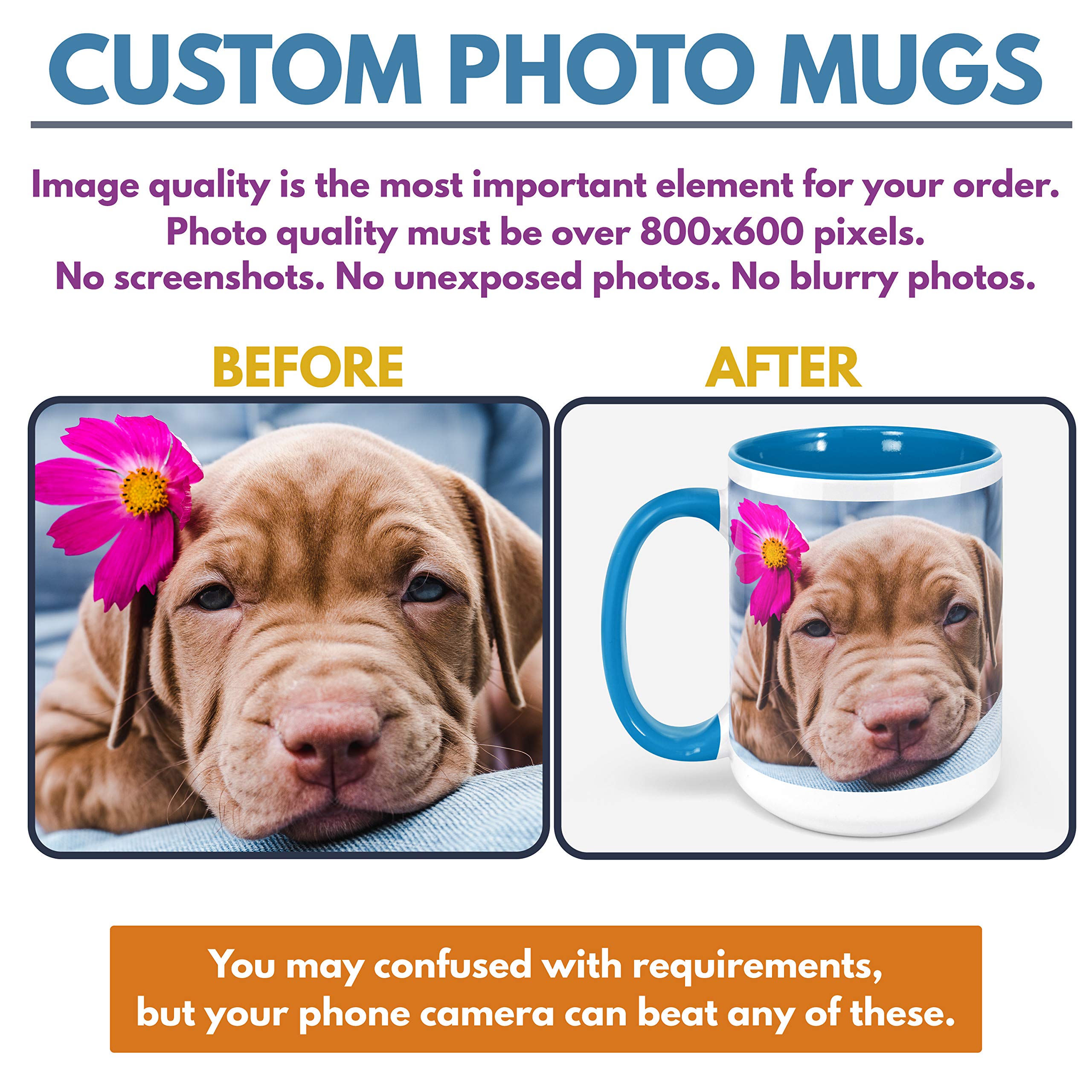 Custom Photo Coffee Mug, Sky Blue, 11 Oz Or 15 Oz Personalized Mug With Picture, Text - Photo Gifts, Custom Mug, Taza Personaliz