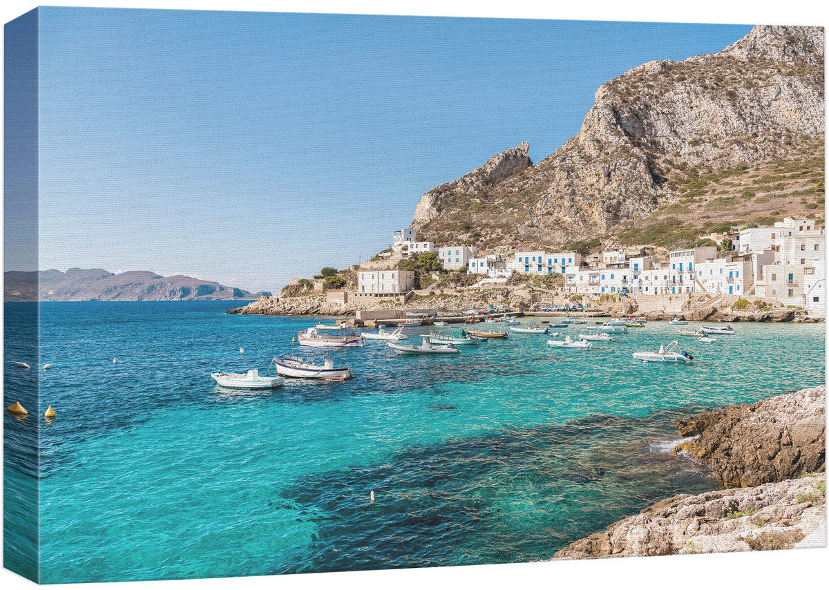 Wall26 Framed Canvas Print Wall Art Mediterranean Italian Seascape City Nature Ocean Photography Realism Nautical Scenic Colorfu