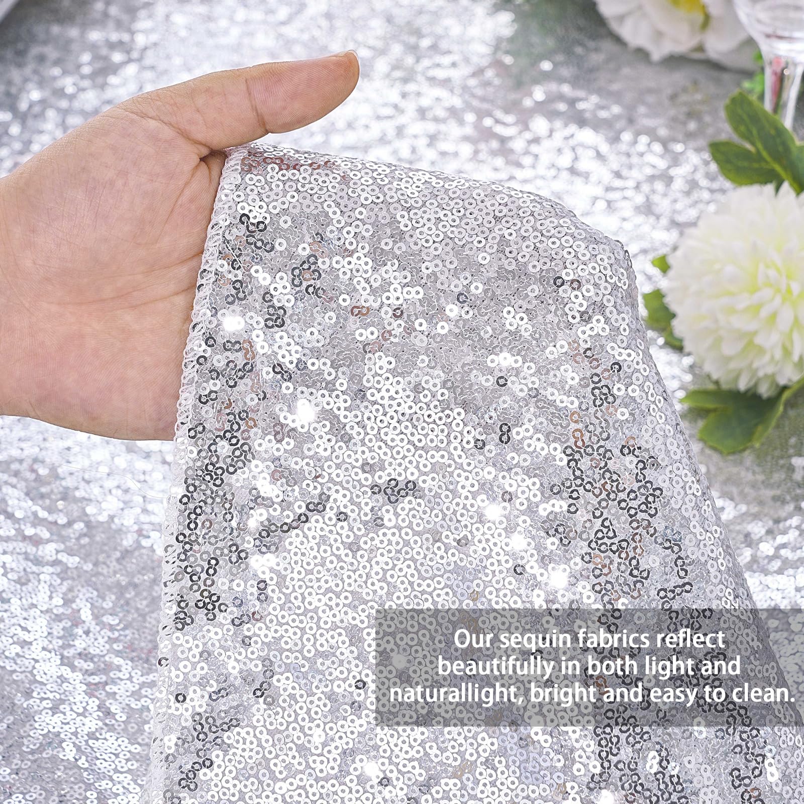 Queendream Sequin Tablecloth 60X102 Inch Silver Tablecloth Christmas Glitter Tablecloth 6Ft For Baby Shower Party Christmas Deco
