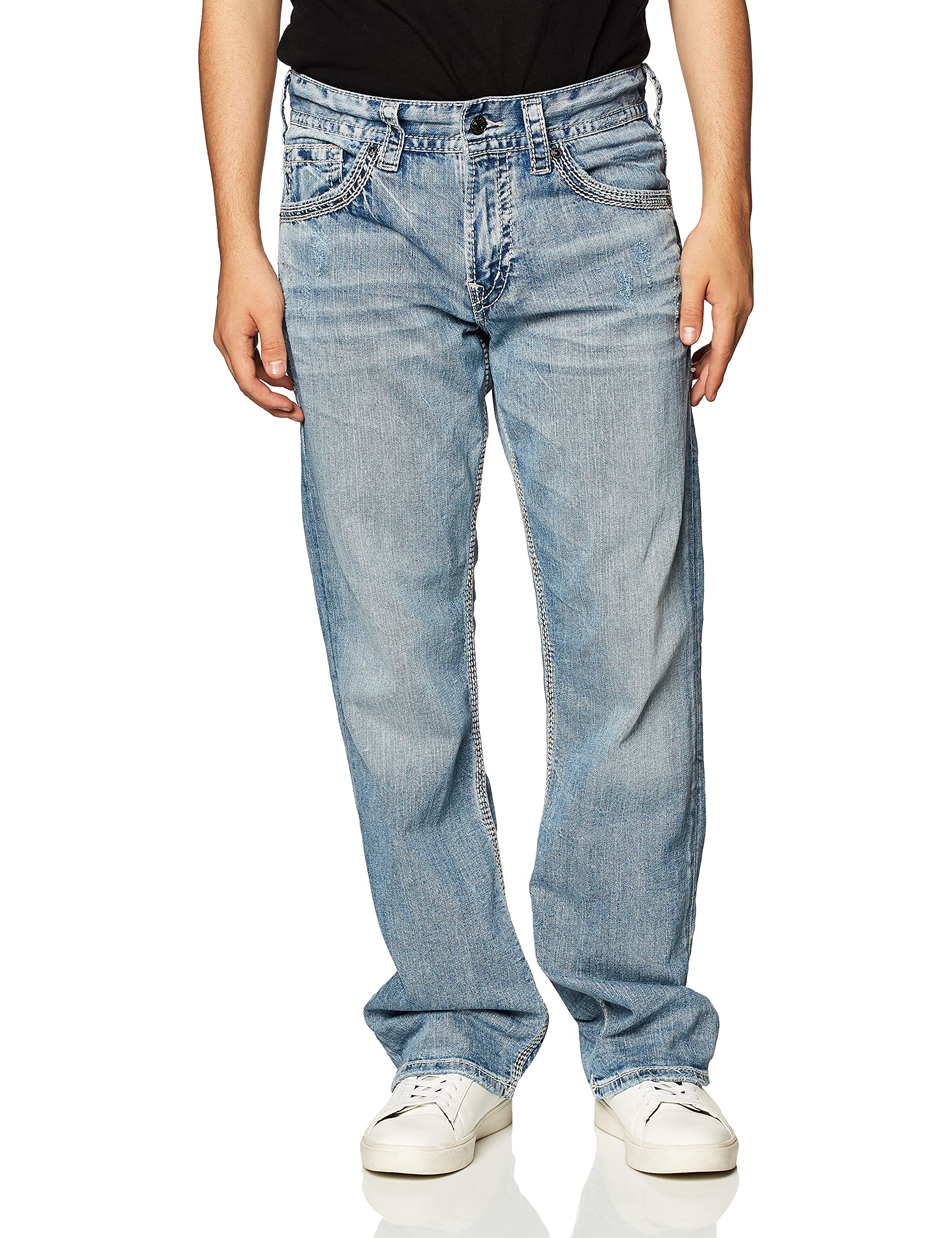 Silver Jeans Co Mens Gordie Loose Fit Straight Leg Jeans, Light Indigo, 29W X 34L