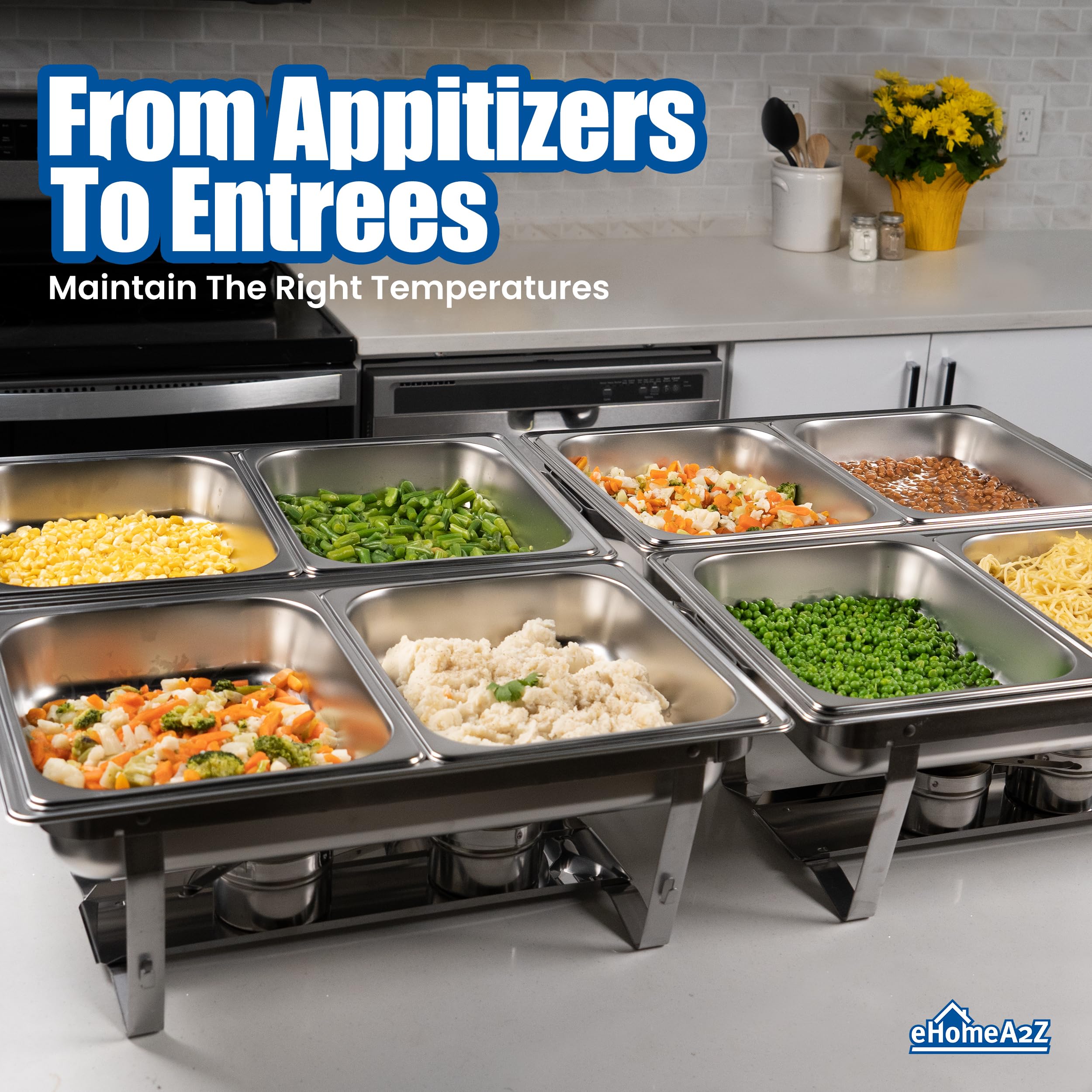 Ehomea2Z Chafing Dish Buffet Set (4 Pack) Chafers 8Qt Buffet Servers And Warmers, Chaffing Servers With Covers, Catering, Chafer
