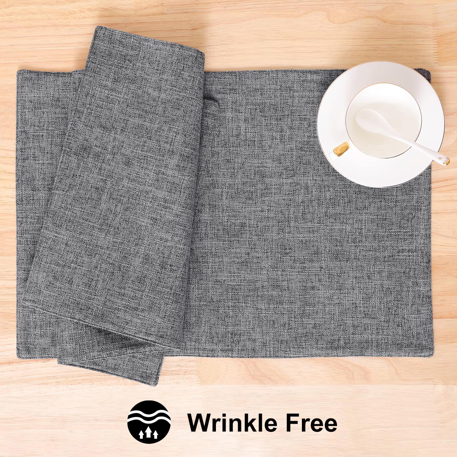 Homing Dark Grey Cloth Placemats For Dining Table Set Of 8 - Cotton Linen Blend Washable Farmhouse Kitchen Mats For Indoors & Ou