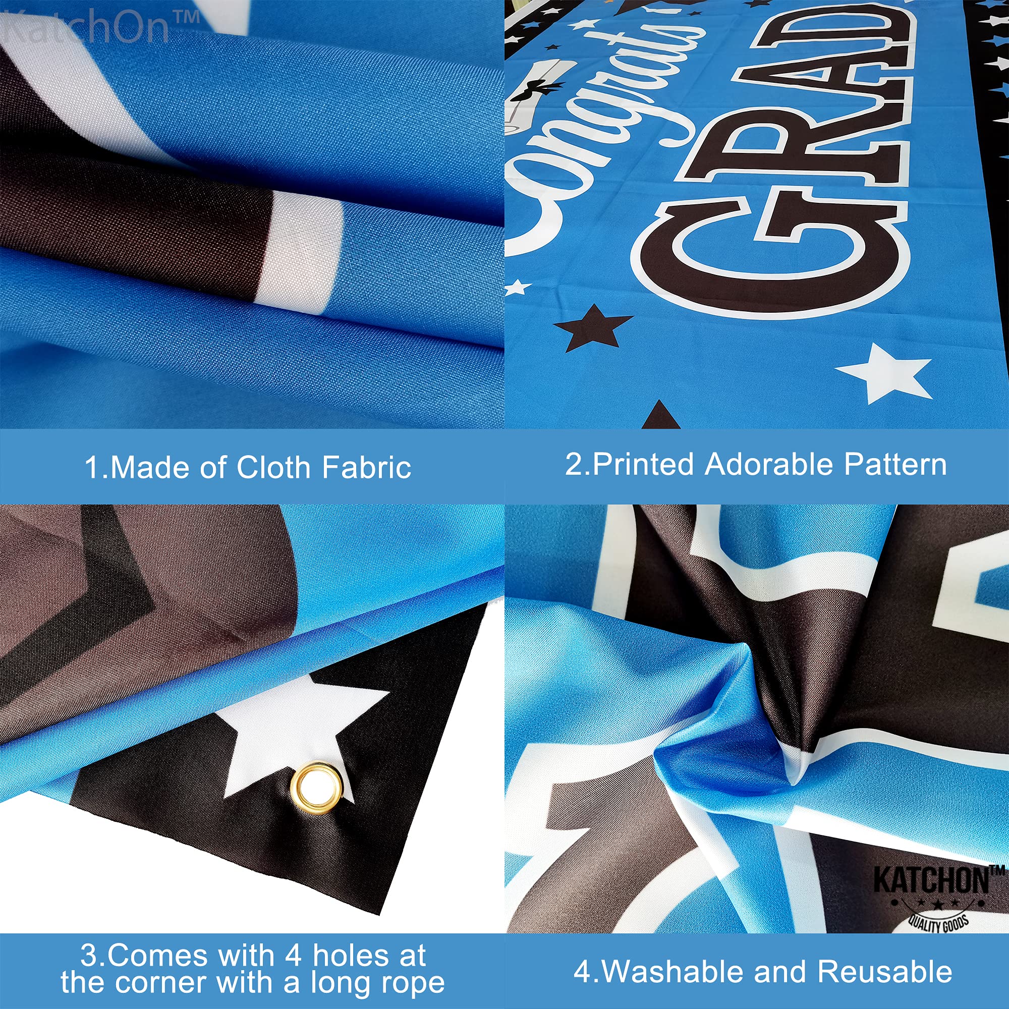 Katchon, Congrats Grad Banner Blue - Xtralarge, 72X44 Inch | Graduation Banner Blue And White For 2024 Graduation Party Decorati