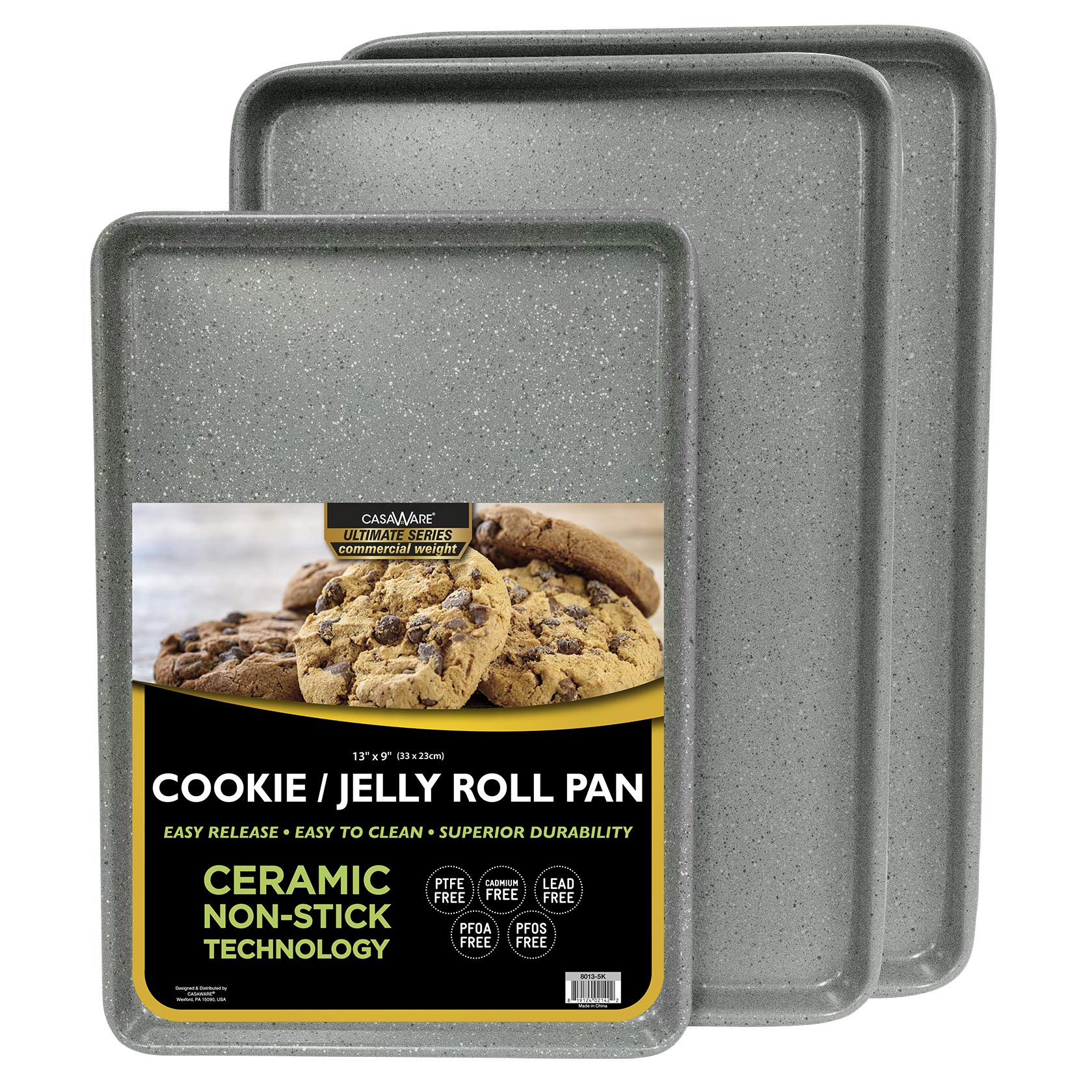 Casaware 3Pc Ultimate Commercial Weight Cookie Sheet Set, Two 15 X 10-Inch Pans, One 13 X 9-Inch-Inch Pan (Silver Granite)