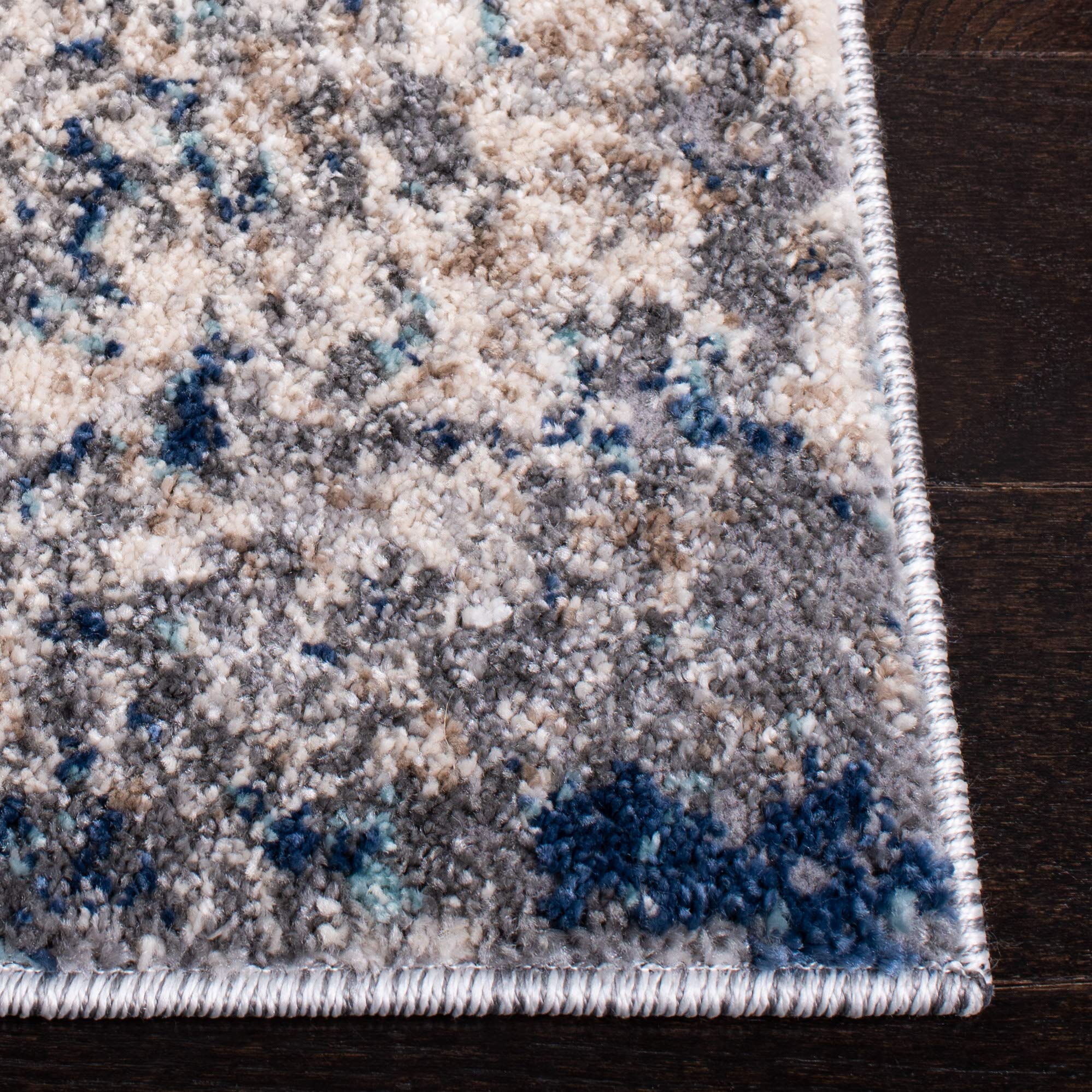 SAFAVIEH Aston Collection Accent Rug - 2 x 5, Grey & Navy, Modern Abstract Design, Non-Shedding & Easy Care, Ideal for High Tr