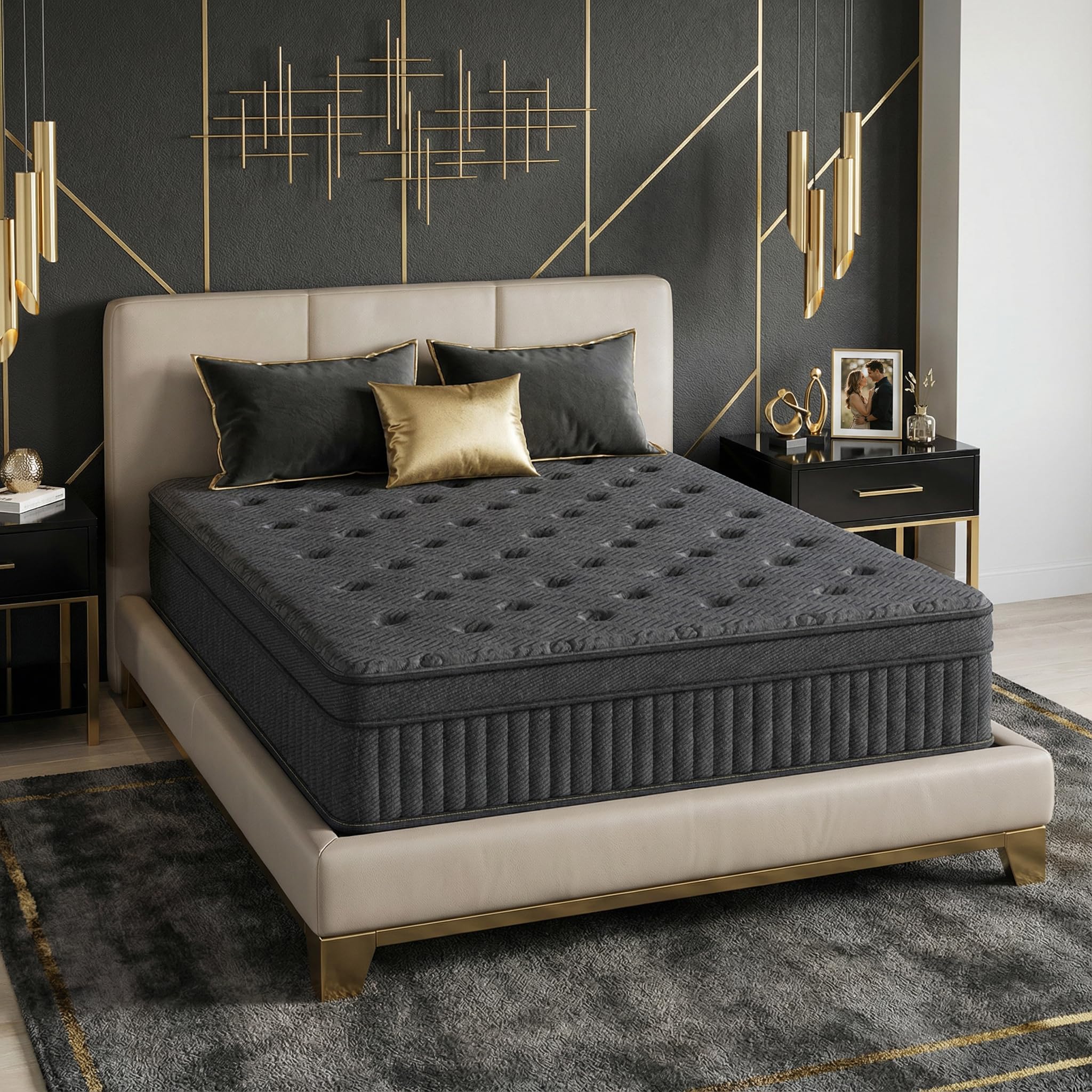 Inight Queen Mattress, 14 Inch Queen Size Mattresses In A Box, Memory Foam Hybrid Mattress, Individual Pocket Spring For Motion 