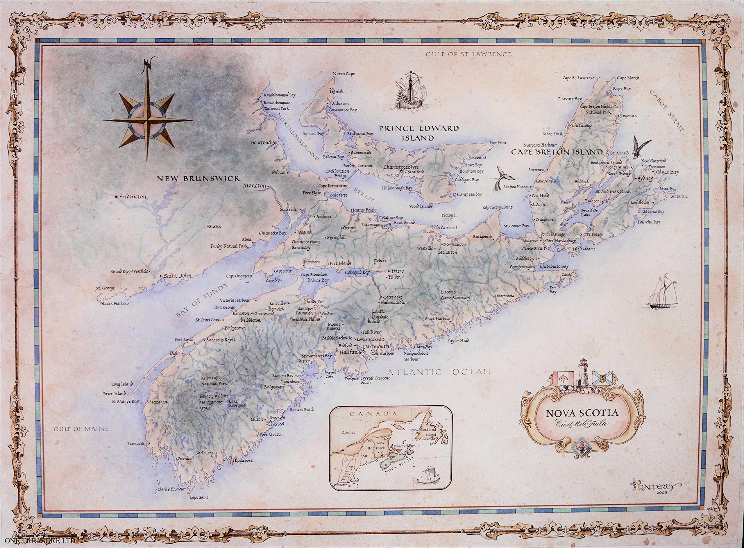 One Treasure Limited Antique Vintage Old World Canada Nova Scotia Map