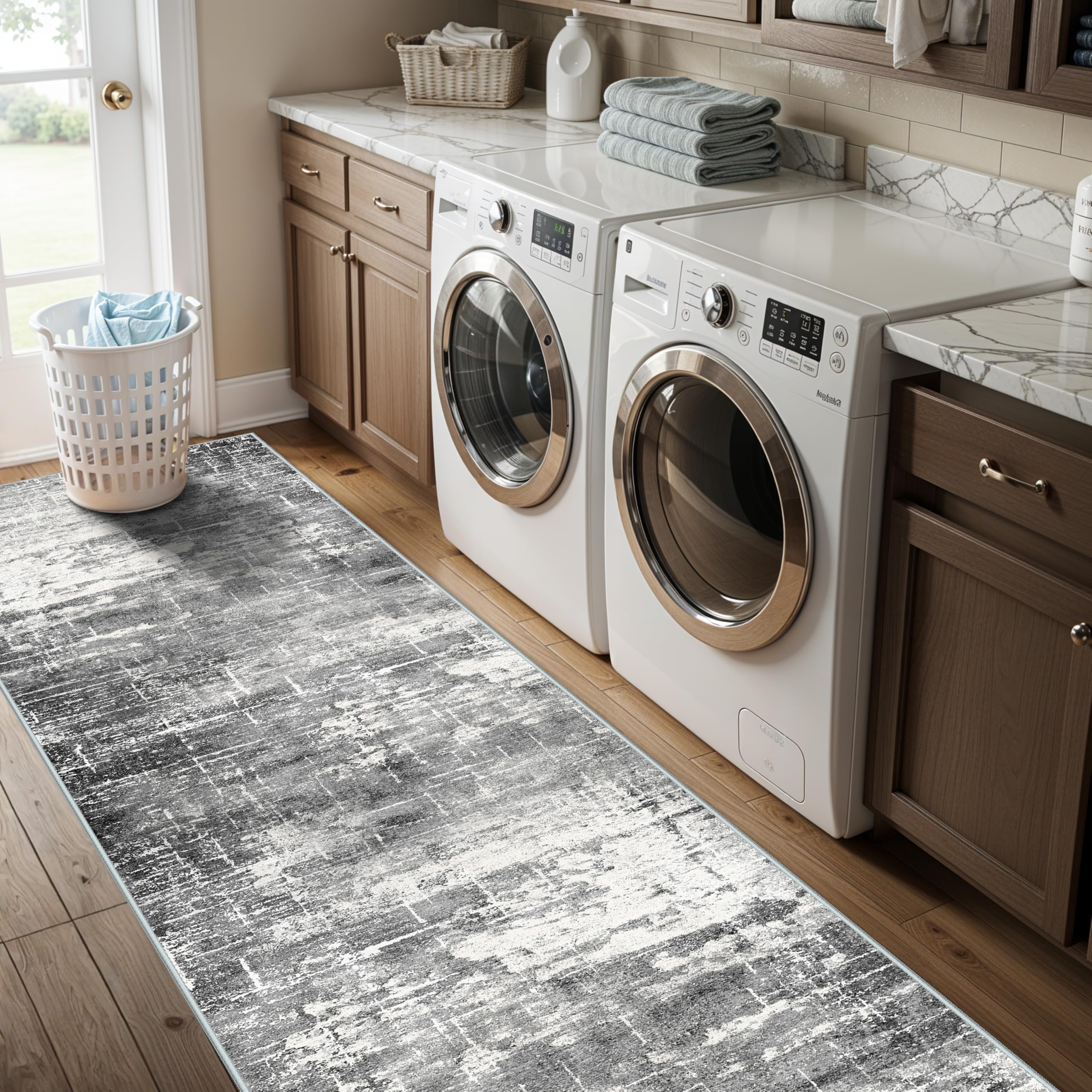 Washable 2X10 Kitchen Area Rug: Entryway Abstract Rug Runner Soft Bedroom Besides Floor Mat Non-Slip Indoor Farmhouse Carpet for
