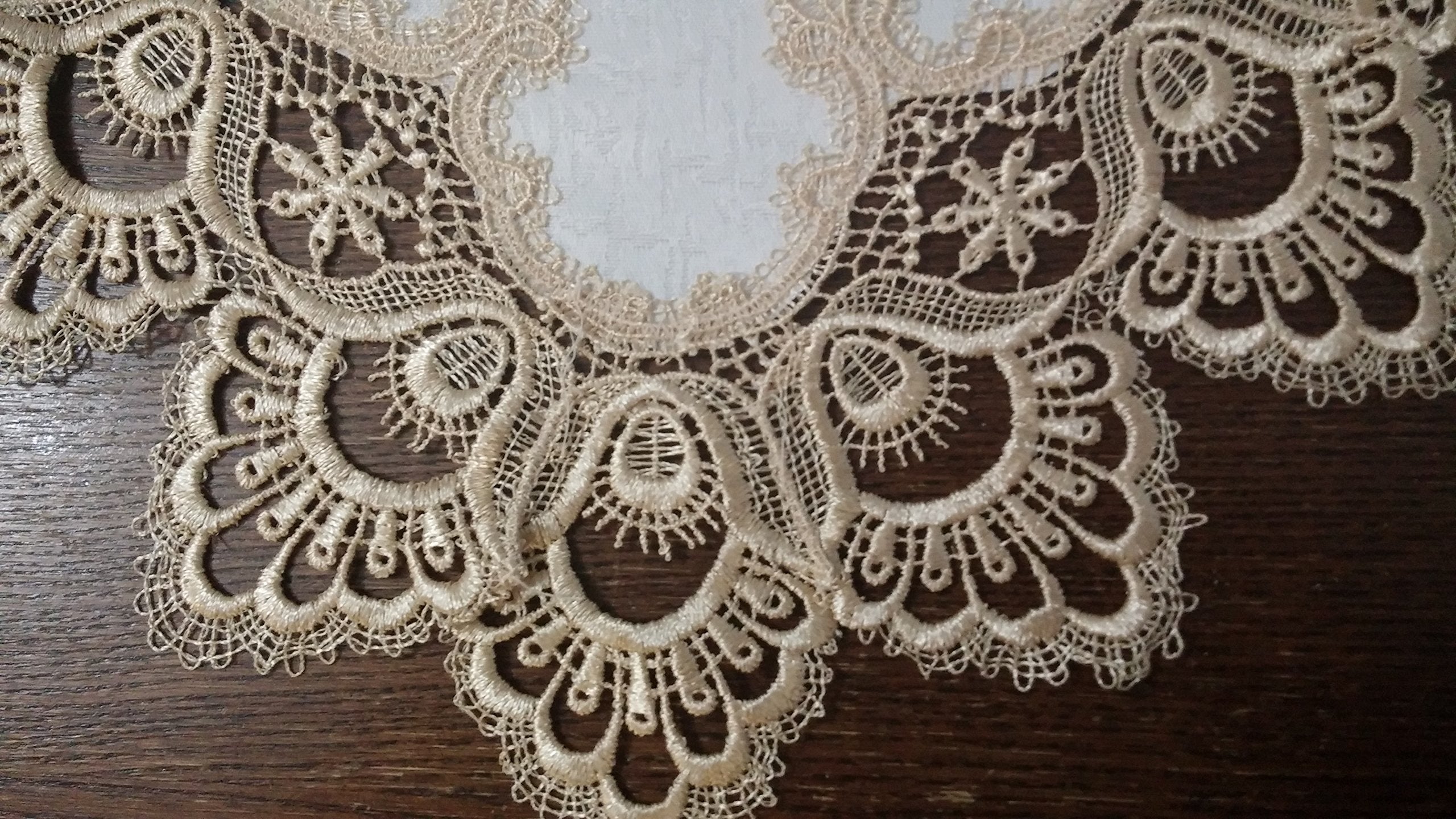 Doily Boutique Place Mat Or Doily European Gold Lace And Antique White Fabric, Size 27 X 13 Inches