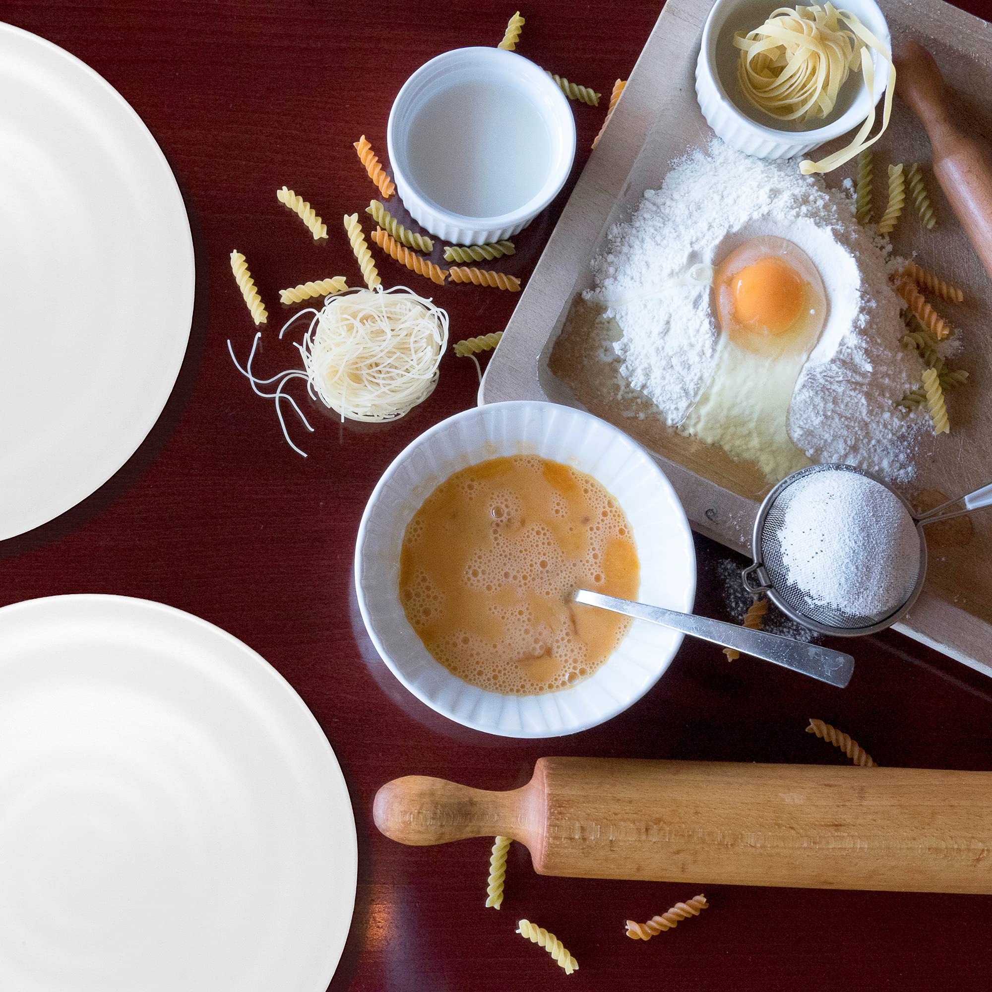 Needzo White Round Melamine Dinner Plate Set, Circular Rehearsal Dinner Plate For Weddings And Events, Kitchenware Gifts For New