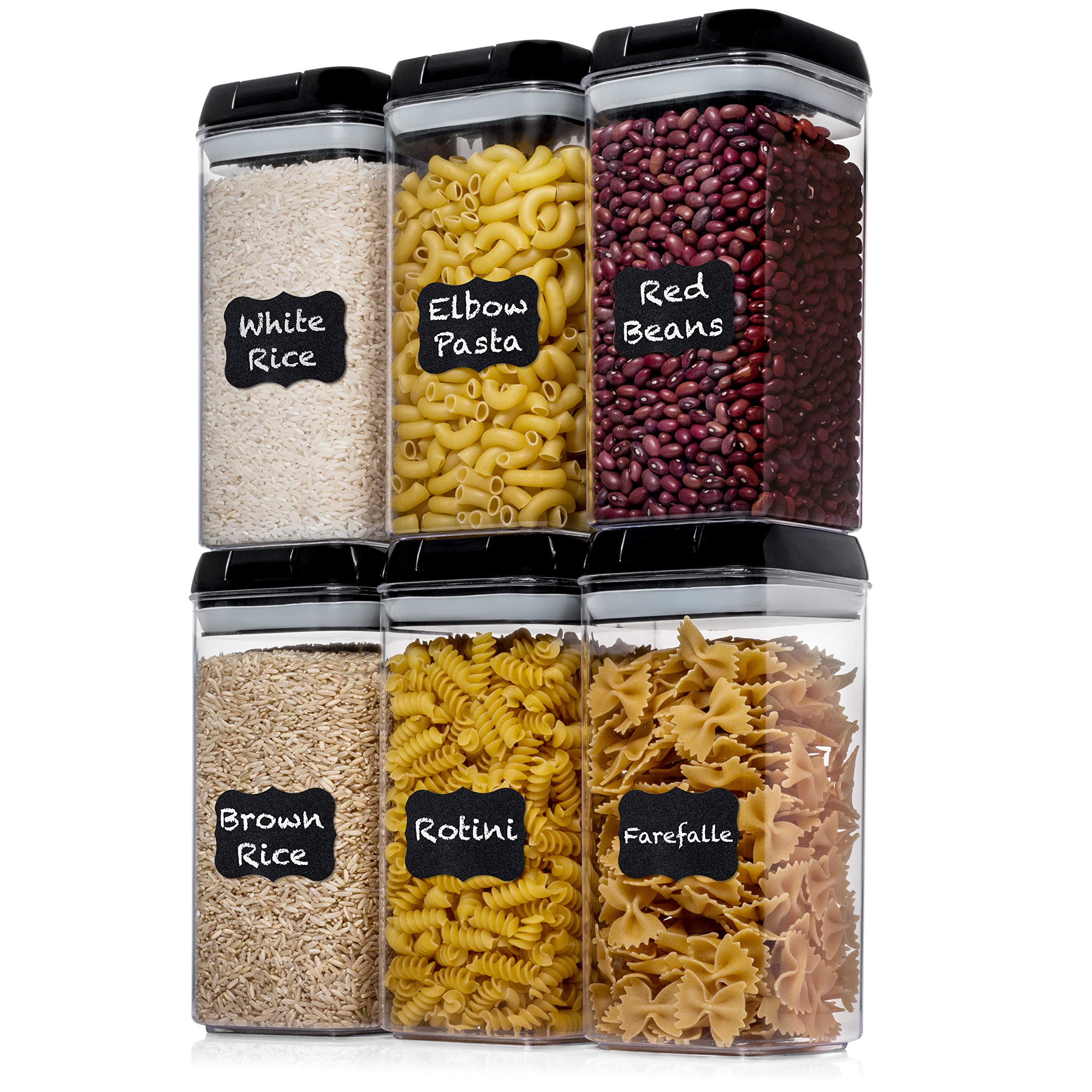 Shazo Airtight Food Storage Container (Set Of 6) - Bonus Measuring Cup - Durable Plastic - Bpa Free - Clear With Improved Lids (