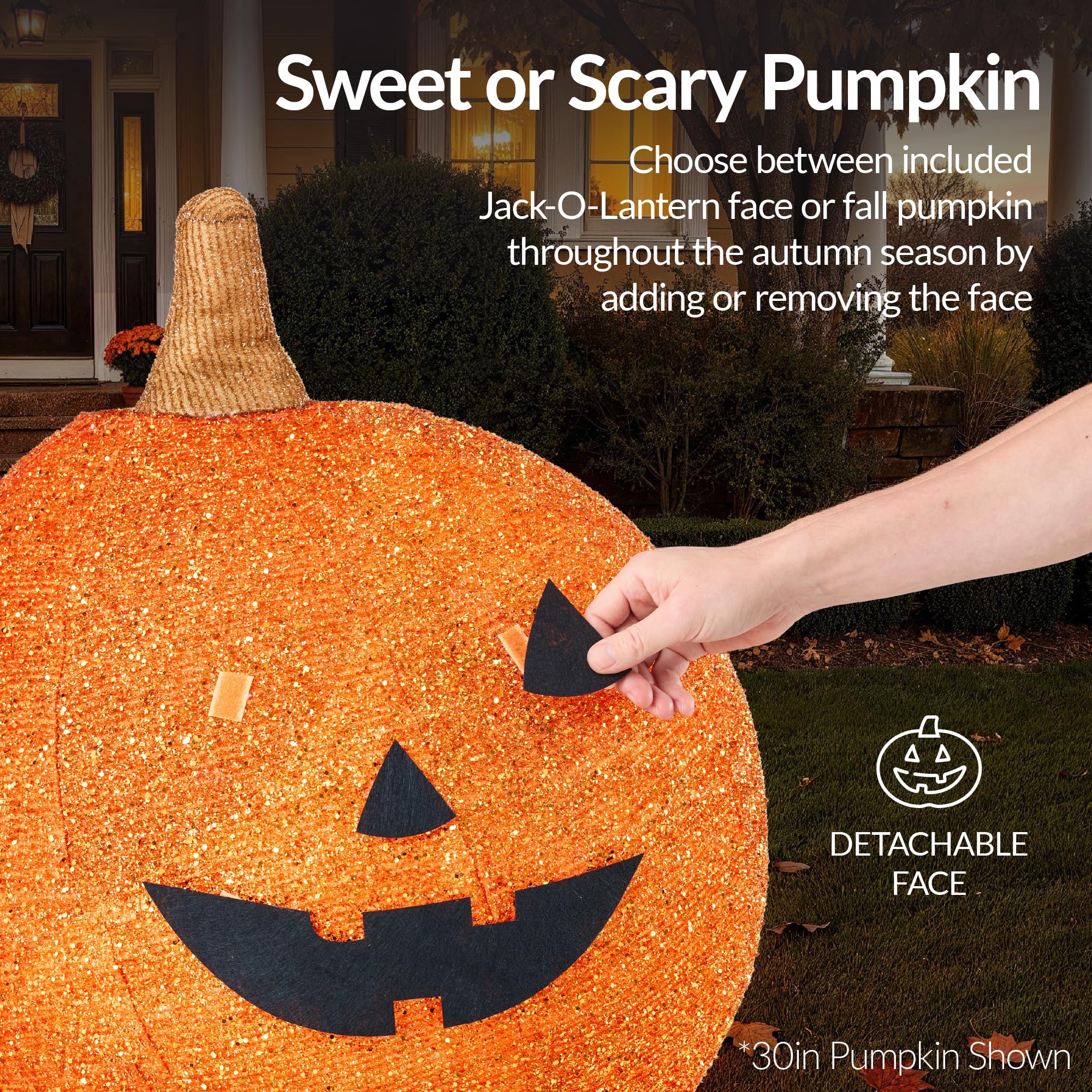 Best Choice Products 2pc Lighted Pop-Up Outdoor Halloween Pumpkin Set with Removeable Face, Fall Harvest Holiday Ball Decoration