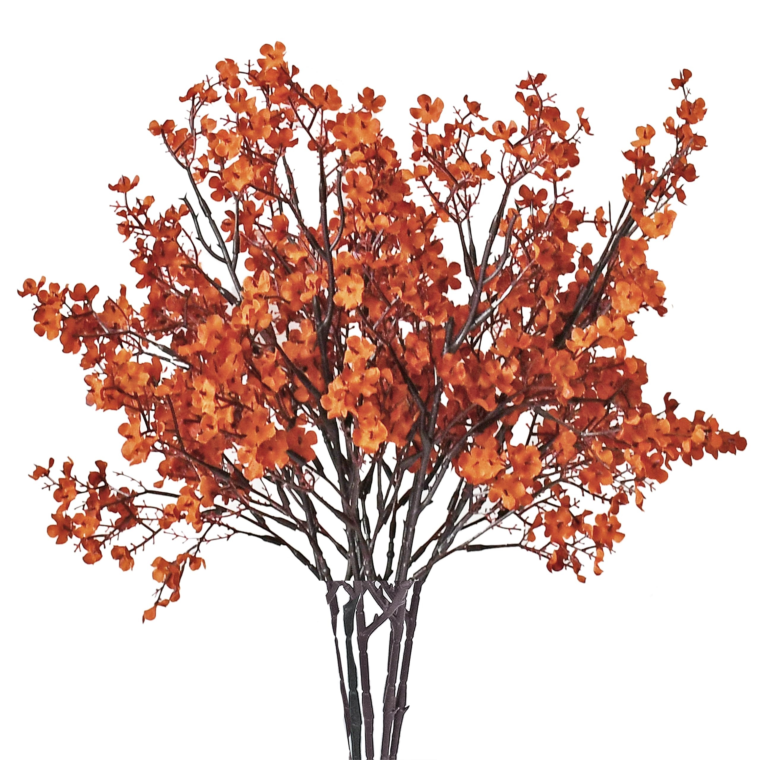 Mandys 6pcs Burnt Orange Artificial Flowers Silk Fall Flowers Babys Breath Gypsophila 18.7 for Home Kitchen Decor