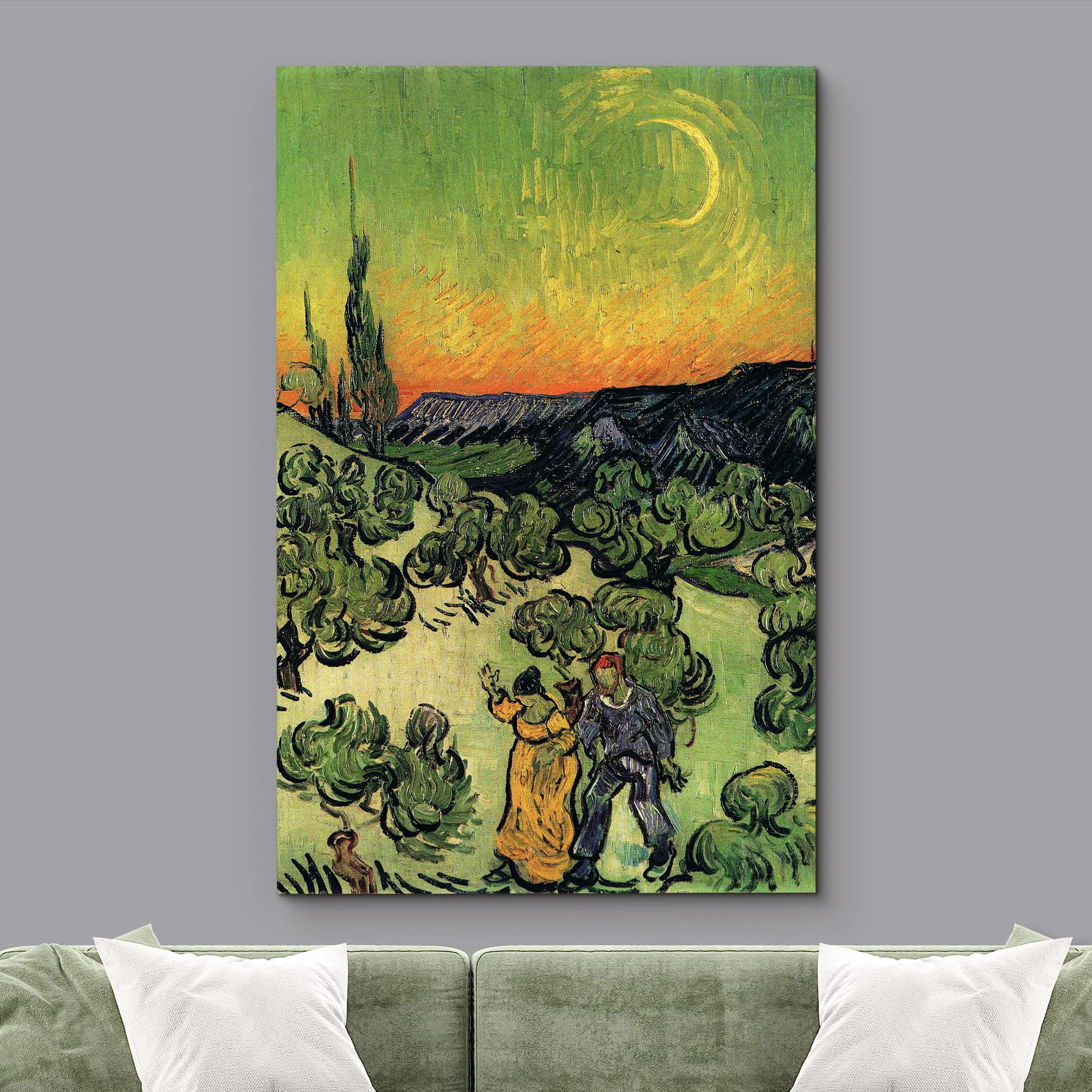 Wall26 Canvas Print Wall Art Road With Cypress & Star By Master Artist Vincent Van Gogh Nature Wilderness Illustrations Fine Art